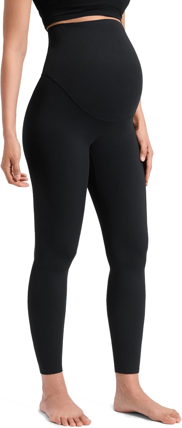 CRZ YOGA Softretch Maternity No Front Seam Leggings 25″ – Workout Yoga Casual Womens Pregnancy Pants Over The Belly