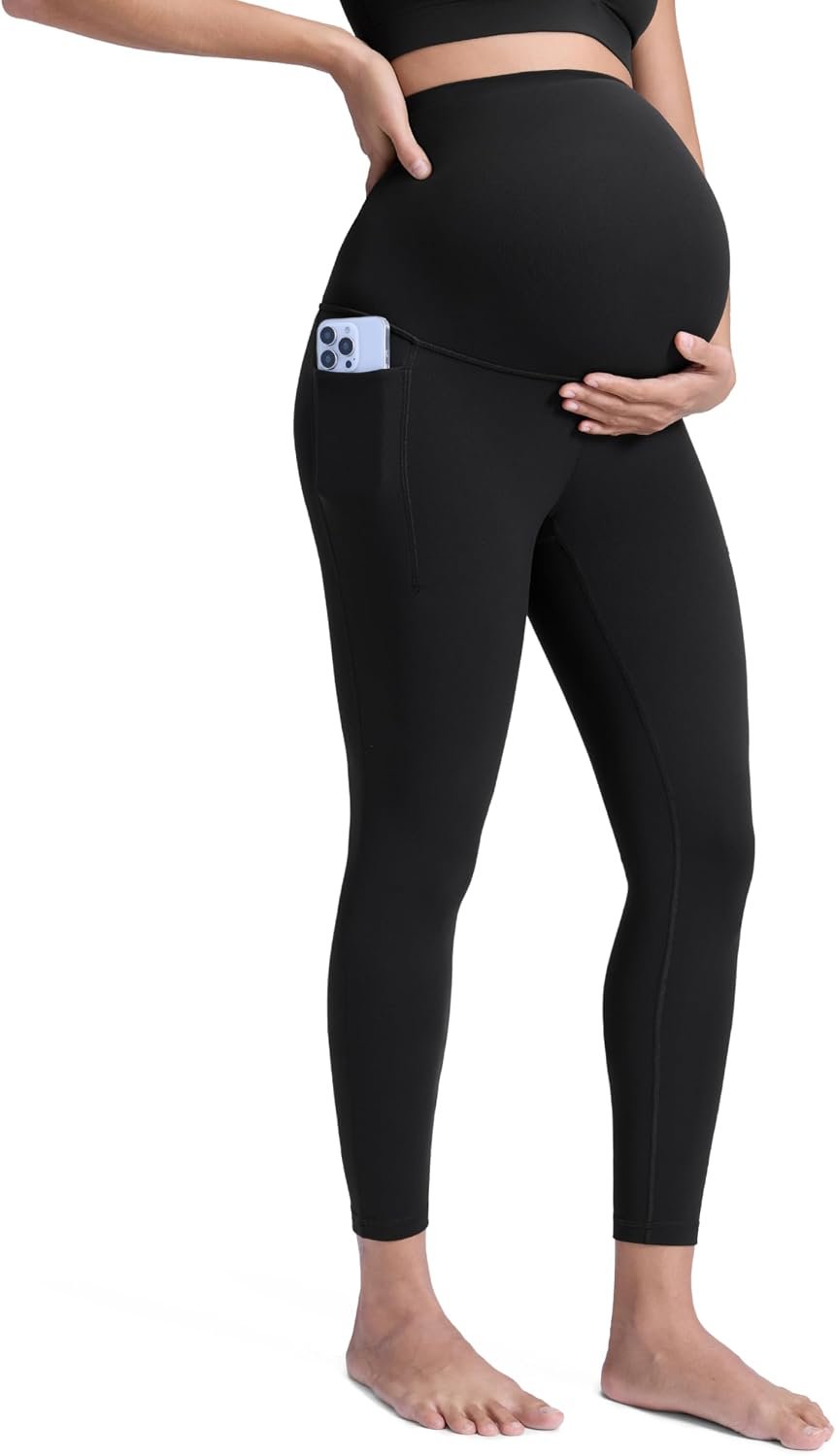 CRZ YOGA Butterluxe Maternity Leggings Pockets 25″ – Soft Workout Active Yoga Pregnancy Womens Pants Over The Belly