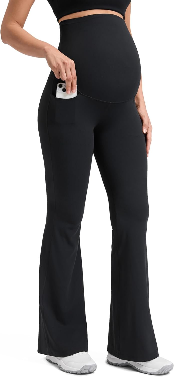 CRZ YOGA Butterluxe Maternity Flare Leggings Pockets 29” – Workout Yoga Bootcut Pregnancy Womens Pants Over The Belly