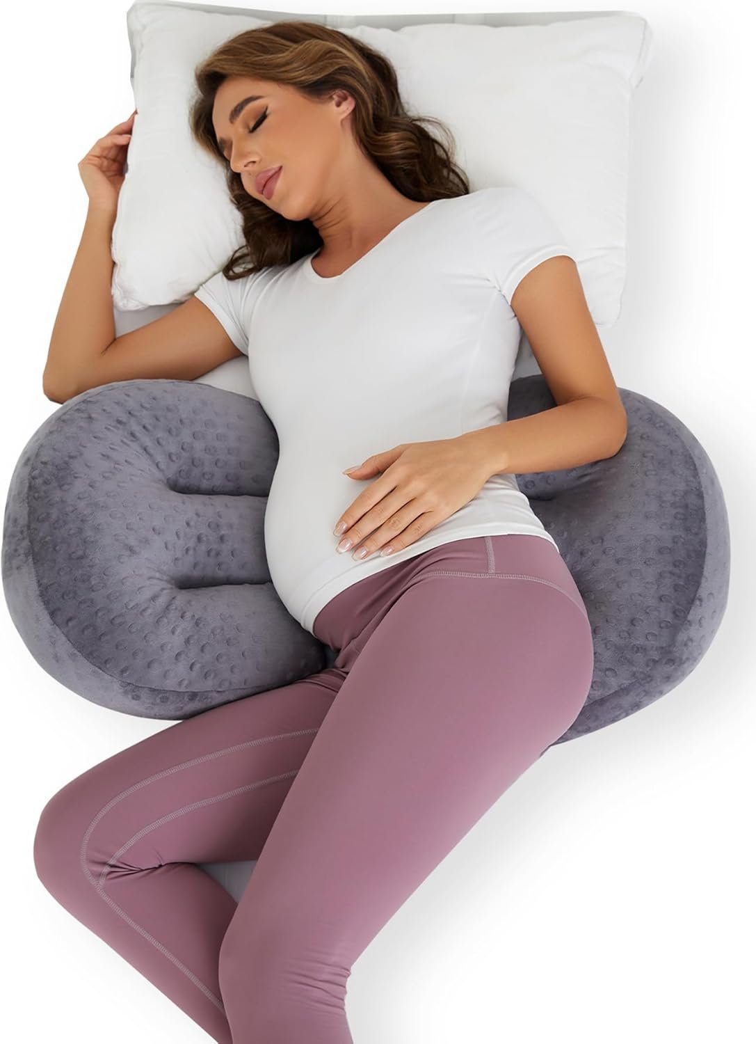 Portable Pregnancy Pillow – W Shaped Maternity Support for Side Sleepers, Adjustable Travel Wedge Pillow for Back, Belly, and Hip Relief, Ideal for Pregnant Women, Deep Grey