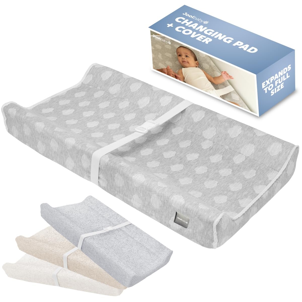 Jool Baby Serenity Soft Changing Pad + Washable Cover, Non-Slip – Fits Standard Changing Tables & Dressers (Cloud Pattern, Gray)