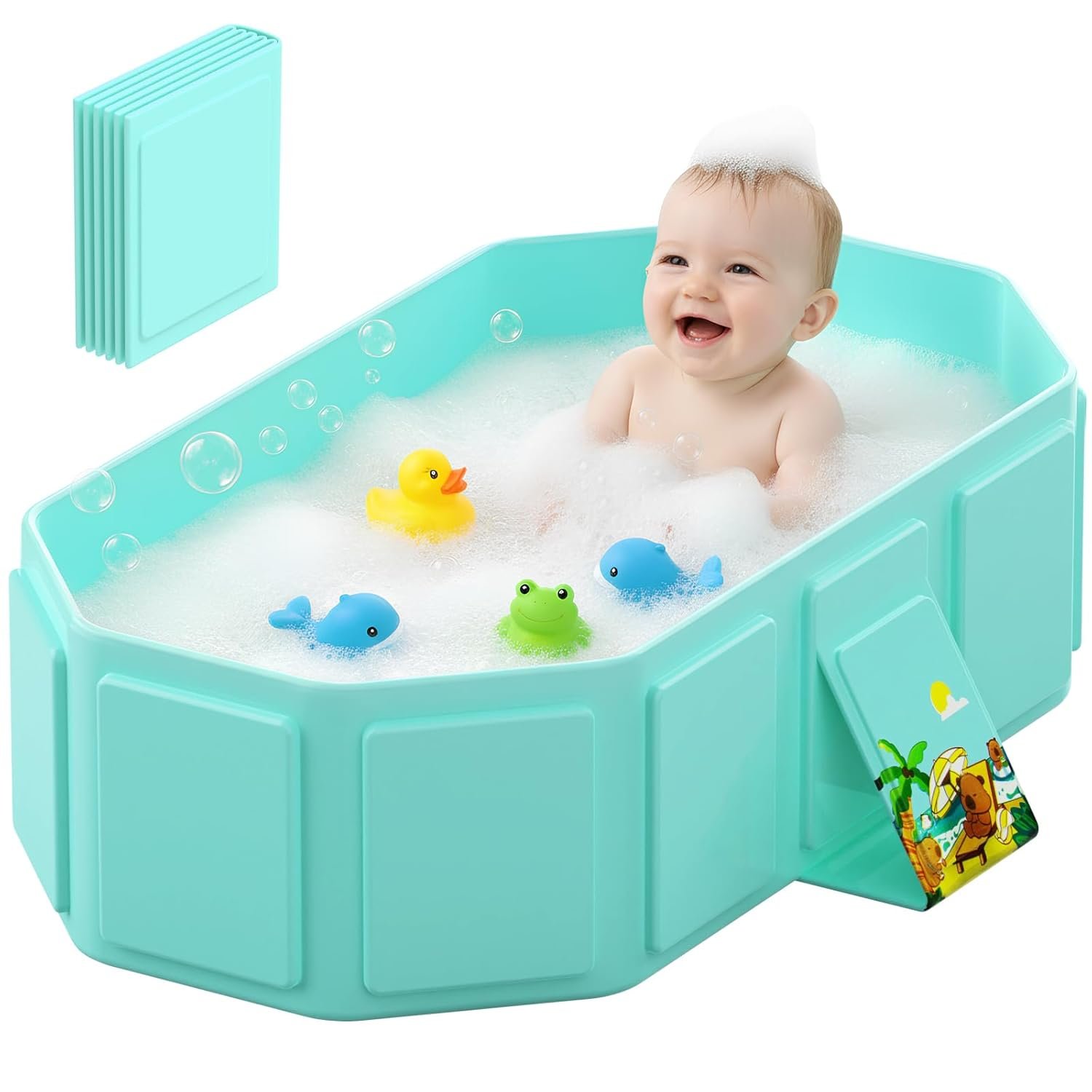 Collapsible Baby Bathtub, Toddler Bathtub with a Drain Plug, Folded for Storage Without Assembly, Suitable for Newborns to Toddlers, Portable Bathtub for Outdoor Travel, Green