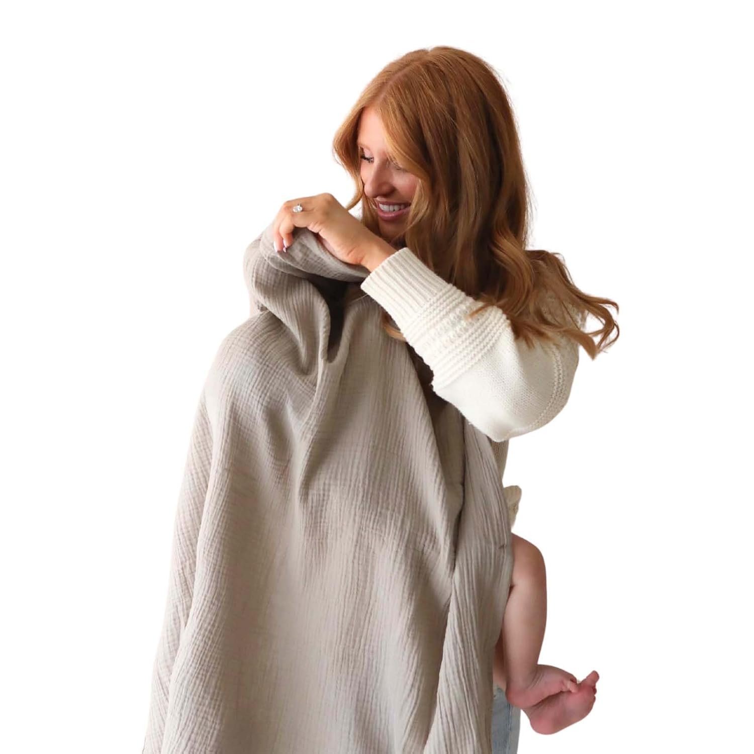 Snuggle Me® Nursing Cover – 100% Organic Cotton Muslin Nursing Cover Up for Baby Breastfeeding with BPA-free Silicone Teether Ring, Ultra-soft, Breathable & Lightweight Adjustable Mother Nursing Apron