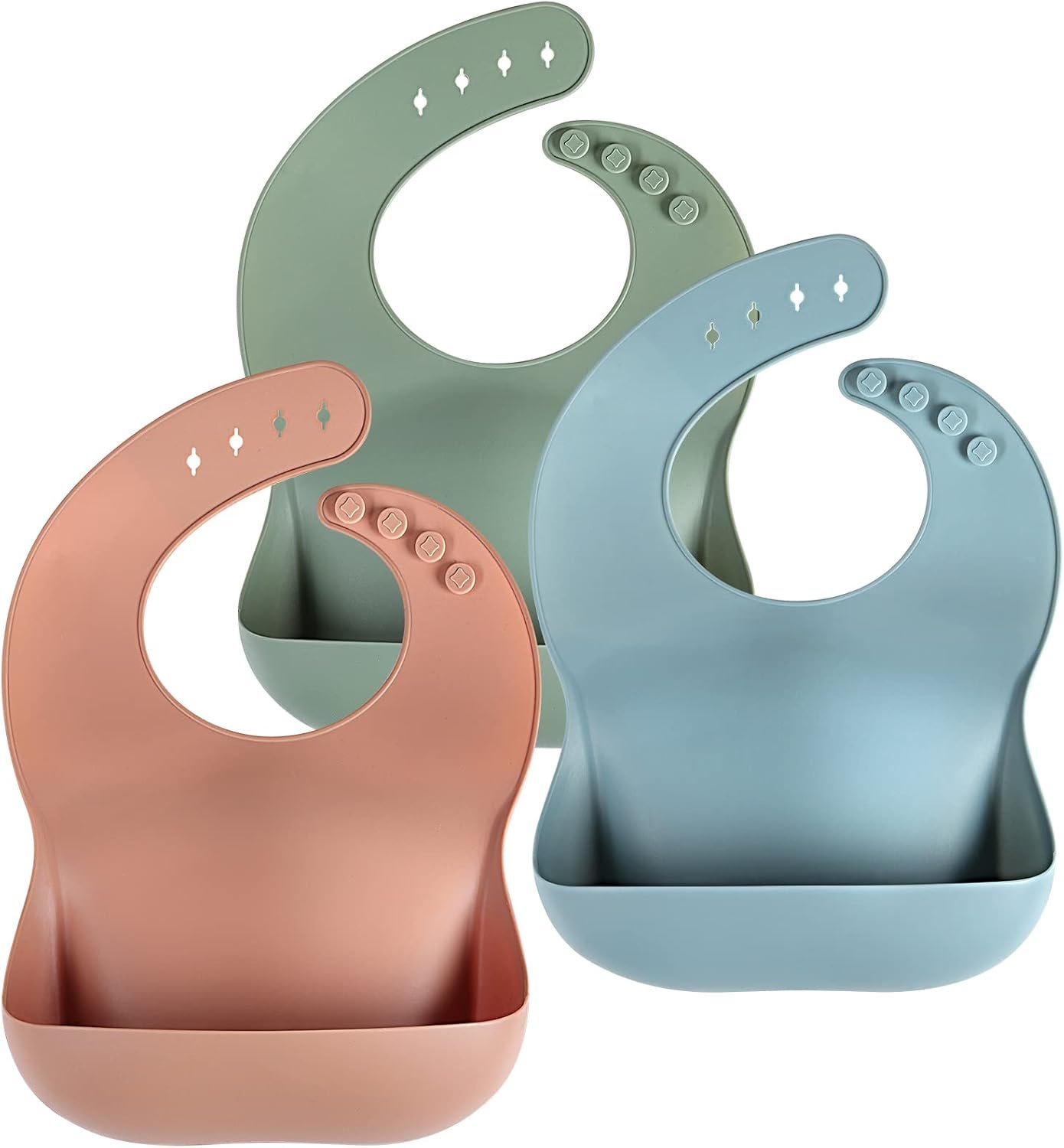 Eascrozn Silicone Bibs for Babies Toddler Set of 3, BPA Free, Soft Adjustable Waterproof Bibs for Feeding Essentials