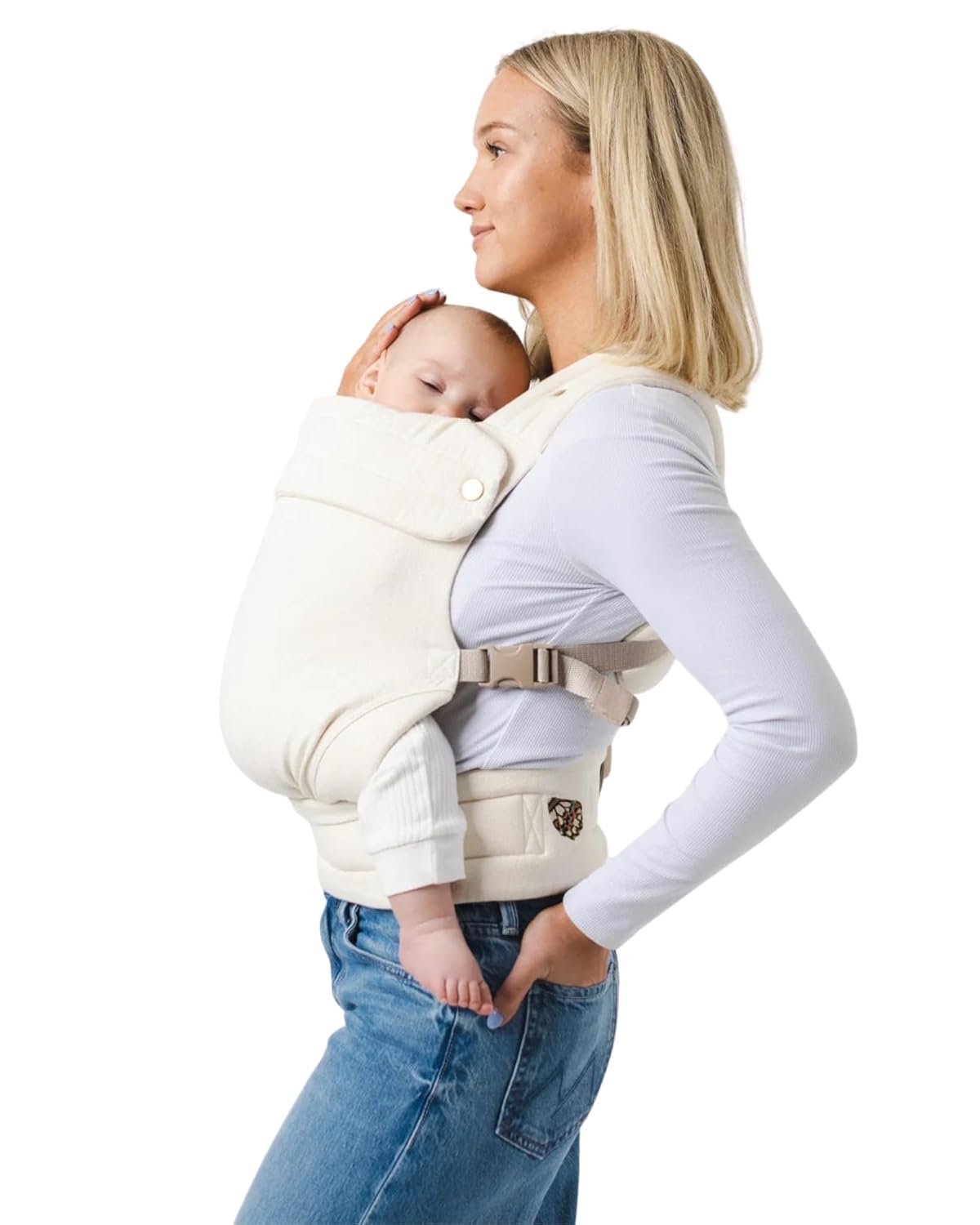 Mabē Monarch Ergonomic Baby Carrier – Premium Cotton Soft Structured Newborn to Toddler Carrier with Hip-Healthy Design, 3 Carry Positions (7-35lbs), Lightweight & Breathable, (Ivory)