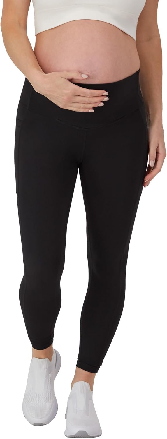 Hanes Women’s Maternity 7/8 Leggings, Stretch & Recover Pregnancy Leggings with Foldable Waistband, 25” Inseam
