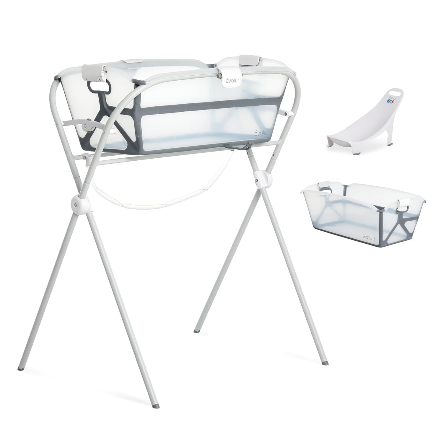 Evolur Supple Baby Spa Set with Infant Bathtub, Hammock Support Seat & Metal Frame, Newborn Tub for 0–12 Months, Complete Baby Care Essentials Gift Set for New Parents, White