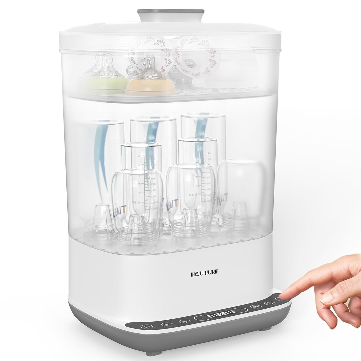 HAUTURE Bottle Sterilizer and Dryer, 6-in-1 Baby Bottle Sterilizer (Esterilizador de Biberones), 10 Bottles Capacity, Electric Steam Bottle Sanitizer for Baby Bottles, Breast Pump Parts & Pacifiers
