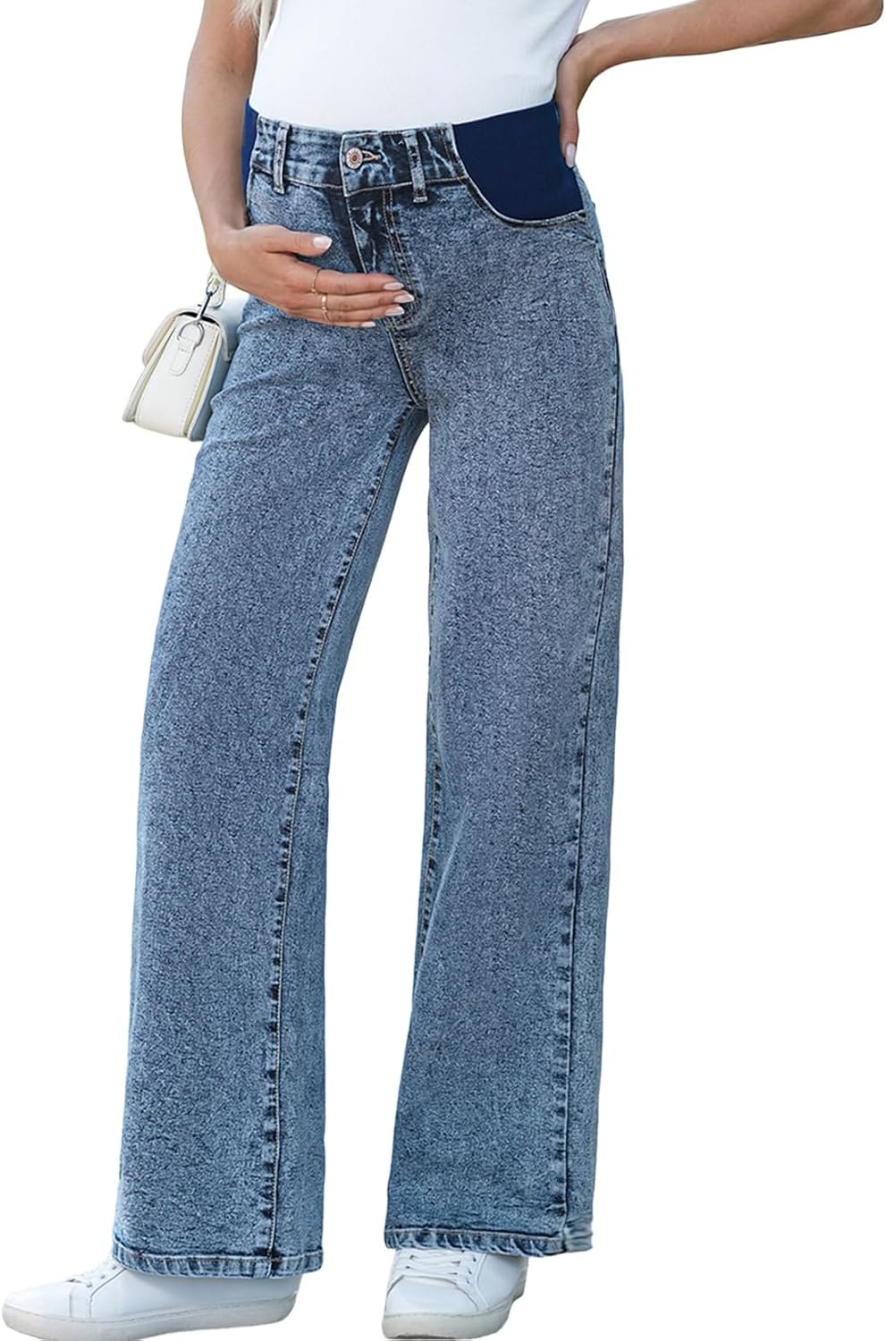 BLENCOT Maternity Jeans for Women High Waist Straight Leg Pregnancy Denim Pants with Pockets