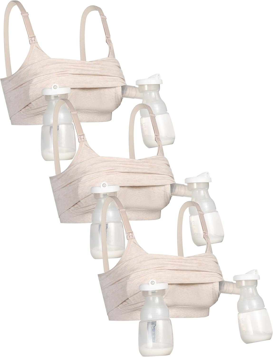 GXXGE 3Pack Hands Free Pumping Bra, Adjustable Pumping & Nursing Bra with EasyClip for All Breast Pumps Cotton Sleep Bra