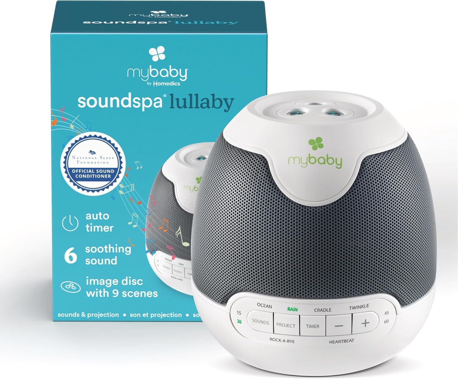 MyBaby Lullaby Sound Machine & Projector – Baby Sleep Machine Plays 6 Sounds & Lullabies, Projects Soothing Images – Auto-Off Timer, Adjustable Volume, Great for Baby Registry and Baby Shower Gifts