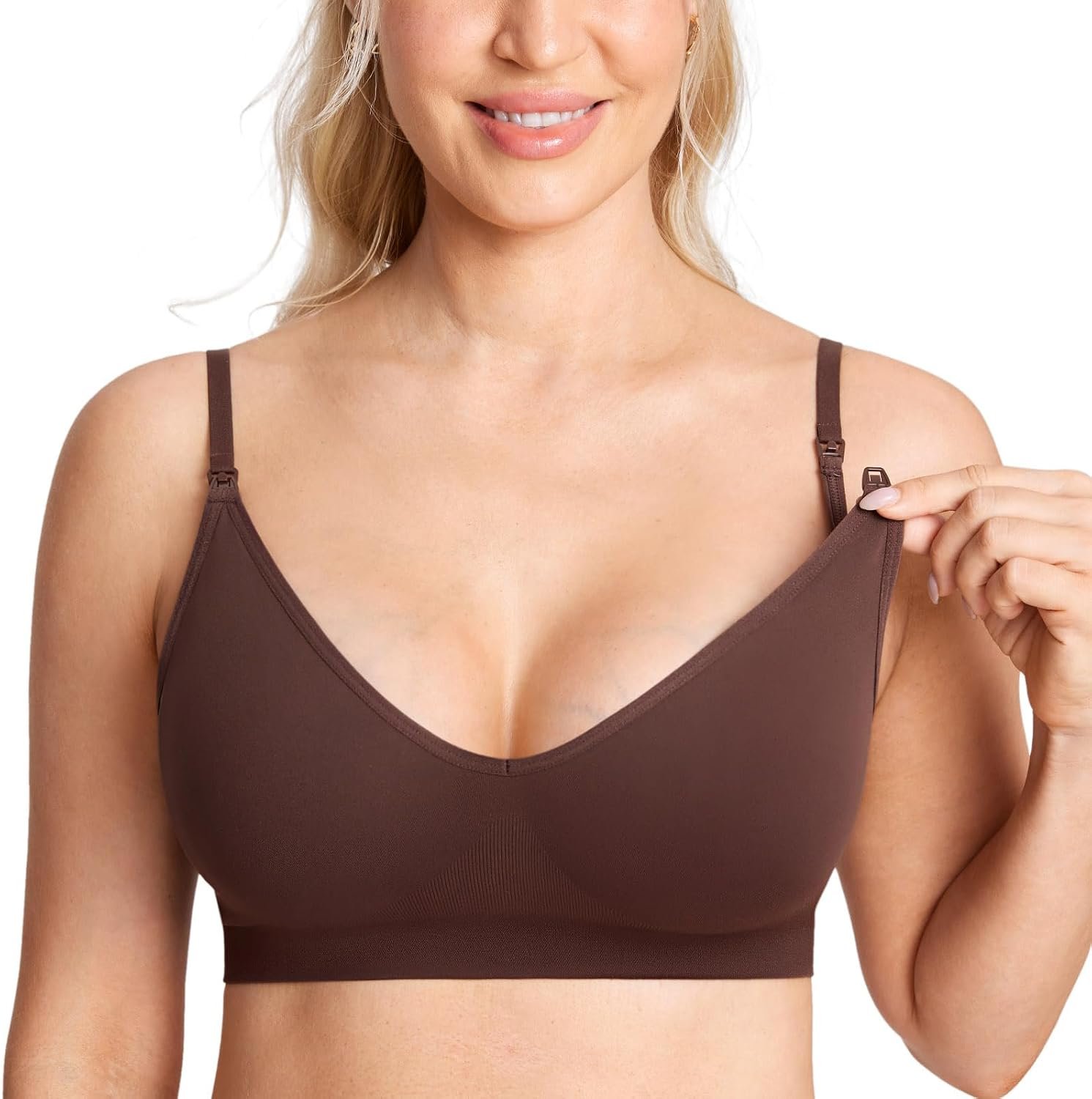MOMANDA Sleep Nursing Bras for Breastfeeding Seamless Wirefree Maternity Bra V Neck Comfortable Bralette
