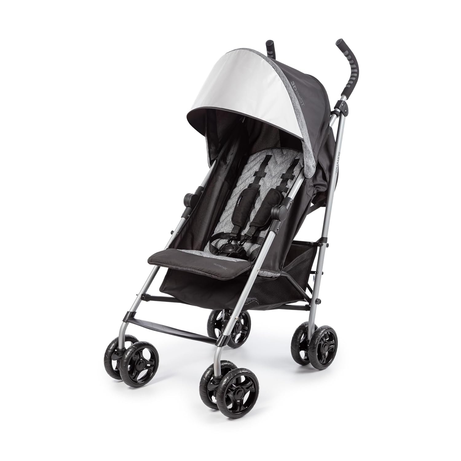 3Dlite ST Convenience Stroller, Black & Gray – Lightweight Stroller with Steel Frame, Large Seat Area, Multi-Position Recline, Large Storage Basket – Infant Stroller for Travel and More