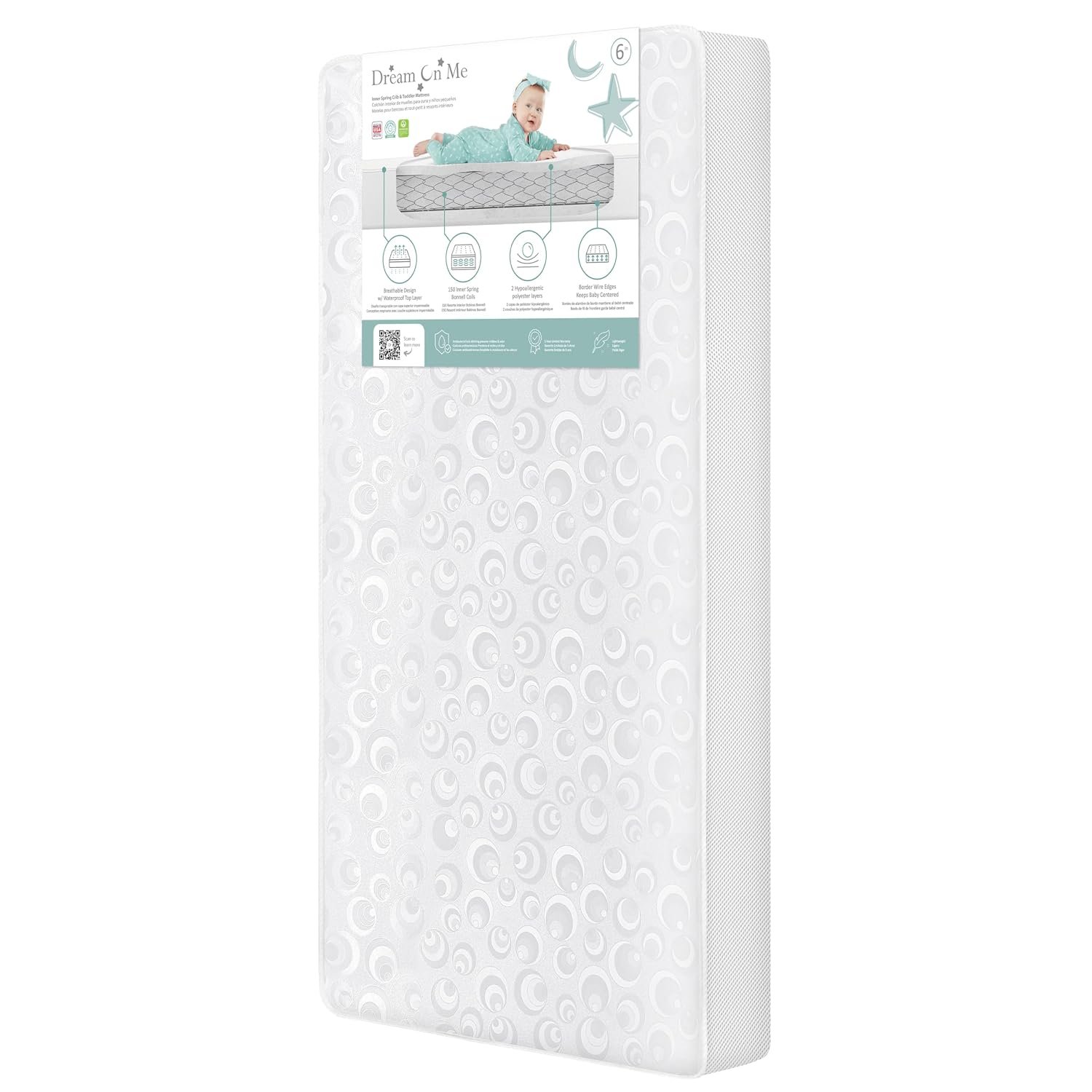 Dream On Me 2-in-1 Breathable 150 Ultra Coil Inner Spring Standard Crib & Toddler Mattress in White I Greenguard Gold Certified I JPMA Certified