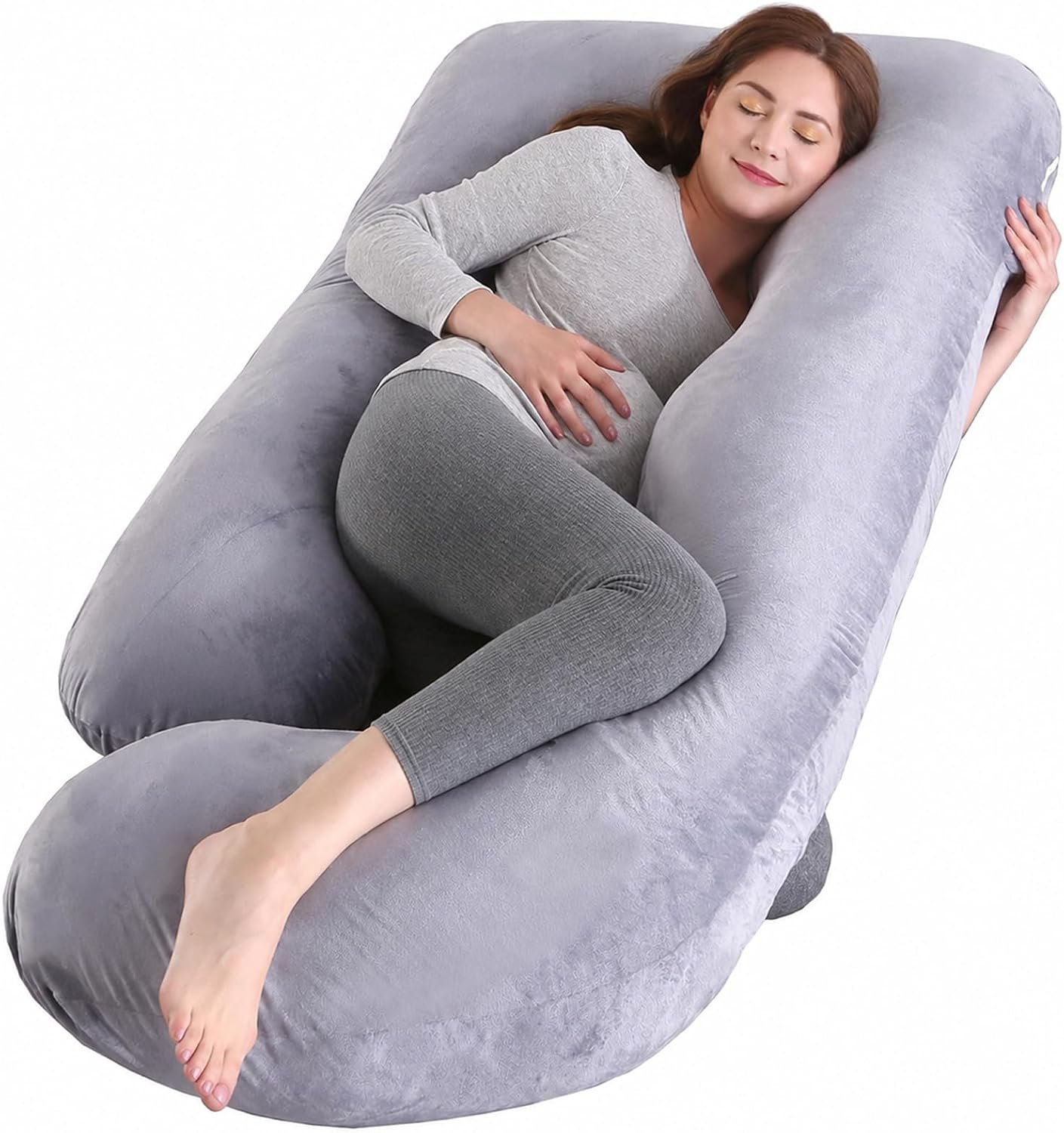 U-Shaped Pregnancy Pillow for Sleeping, Full Body Support for Back, HIPS & Belly – 57 Inch Maternity Pillow with Machine Washable Cover | Maternity Essential