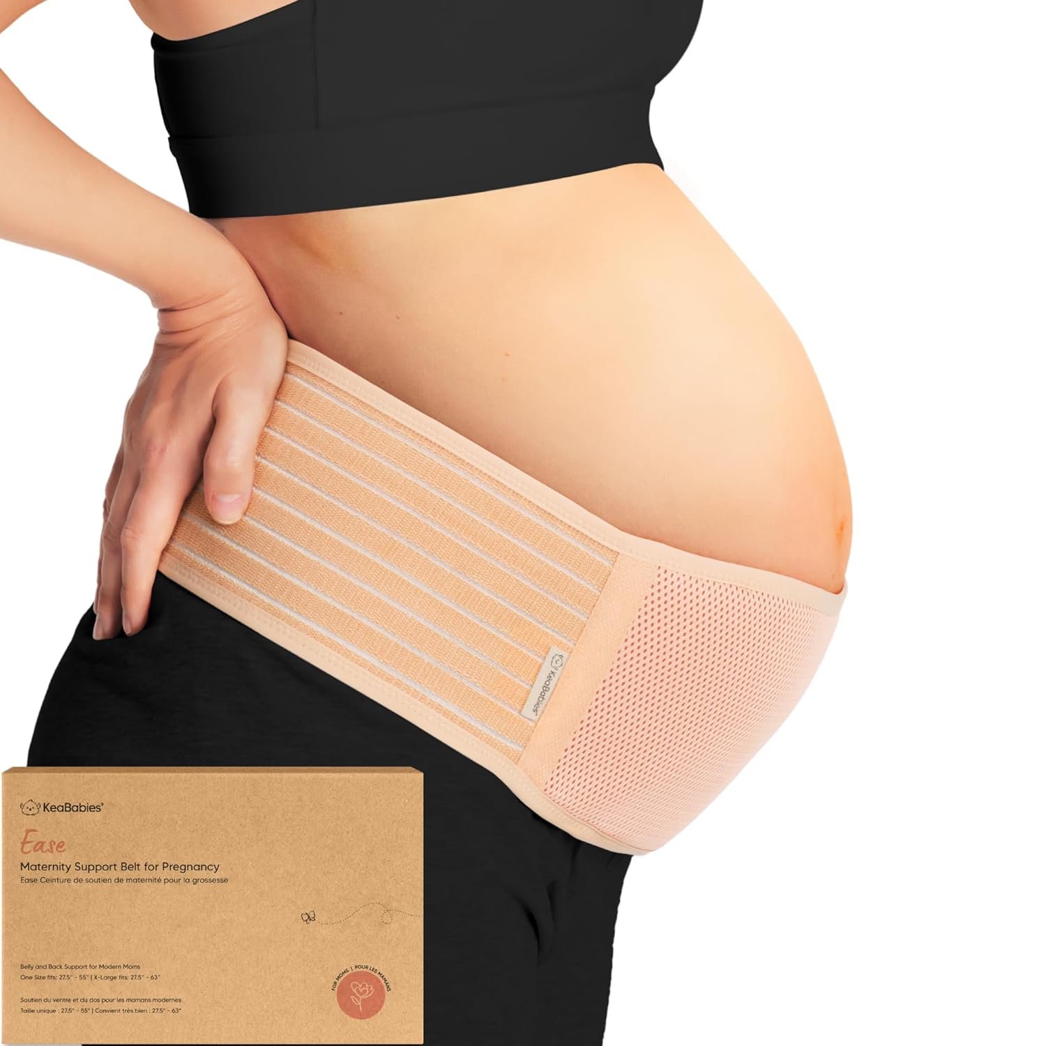 KeaBabies Pregnancy Belly Bands for Pregnant Women – 1-Pack, Soft & Breathable Maternity Belly Support Band, Easy Adjustable Maternity Belt for Back, Pelvic Support, Comfortablee (Classic Ivory, M/L)