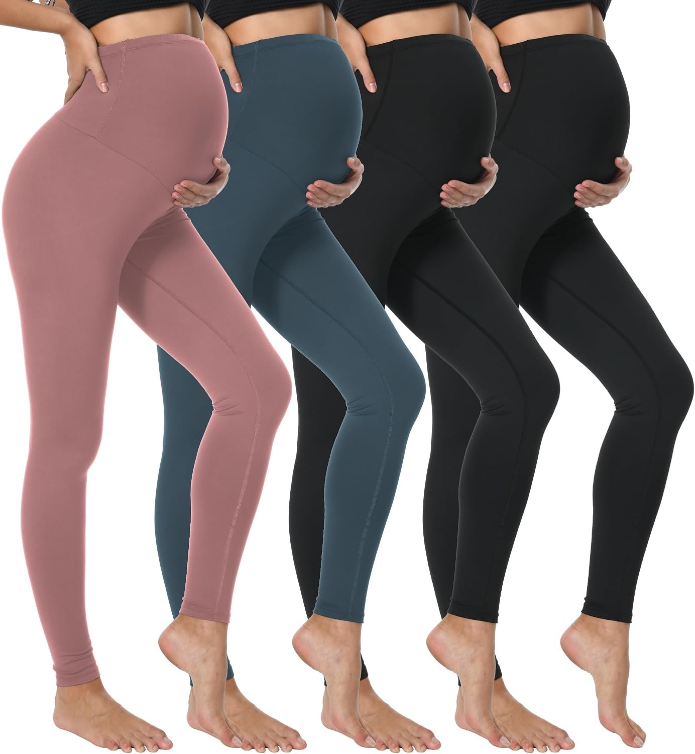Dalavch 3/4 Pack Women’s Maternity Leggings Over The Belly High Waisted Yoga Workout Pregnancy Pants Activewear for Women