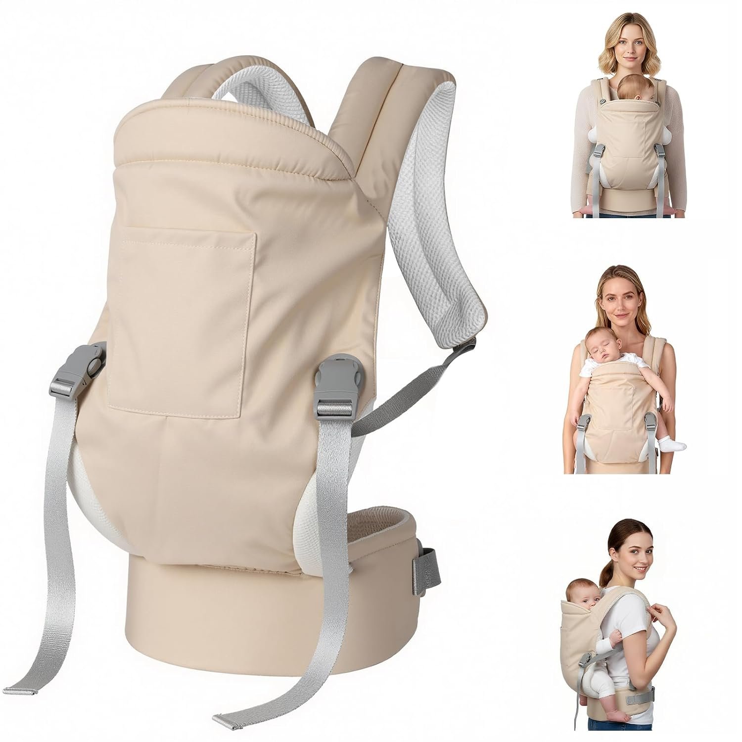 CycleMore Baby Carrier Newborn to Toddler – Soft Structured Carrier with Hip Healthy Design, 3 Carry Positions Options, Ergonomic Backpack Design with Lumbar Support (7-35lbs) Ivory