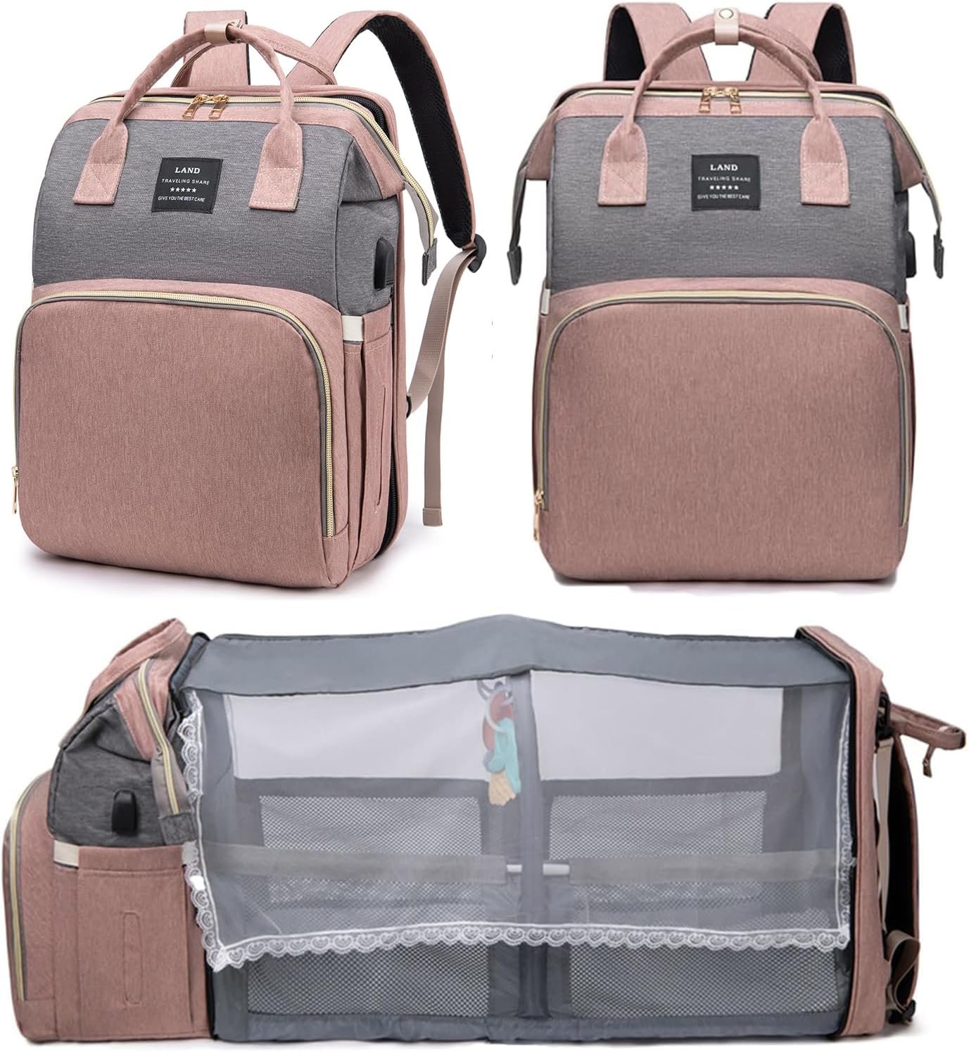 houscly Diaper Bag Backpack with Changing Station: Pink Baby Bags for Girls Boys New Mom Gifts Pañaleras Para Bebe Baby Girl Newborn Essentials Must Haves Baby Shower Gifts Baby Registry