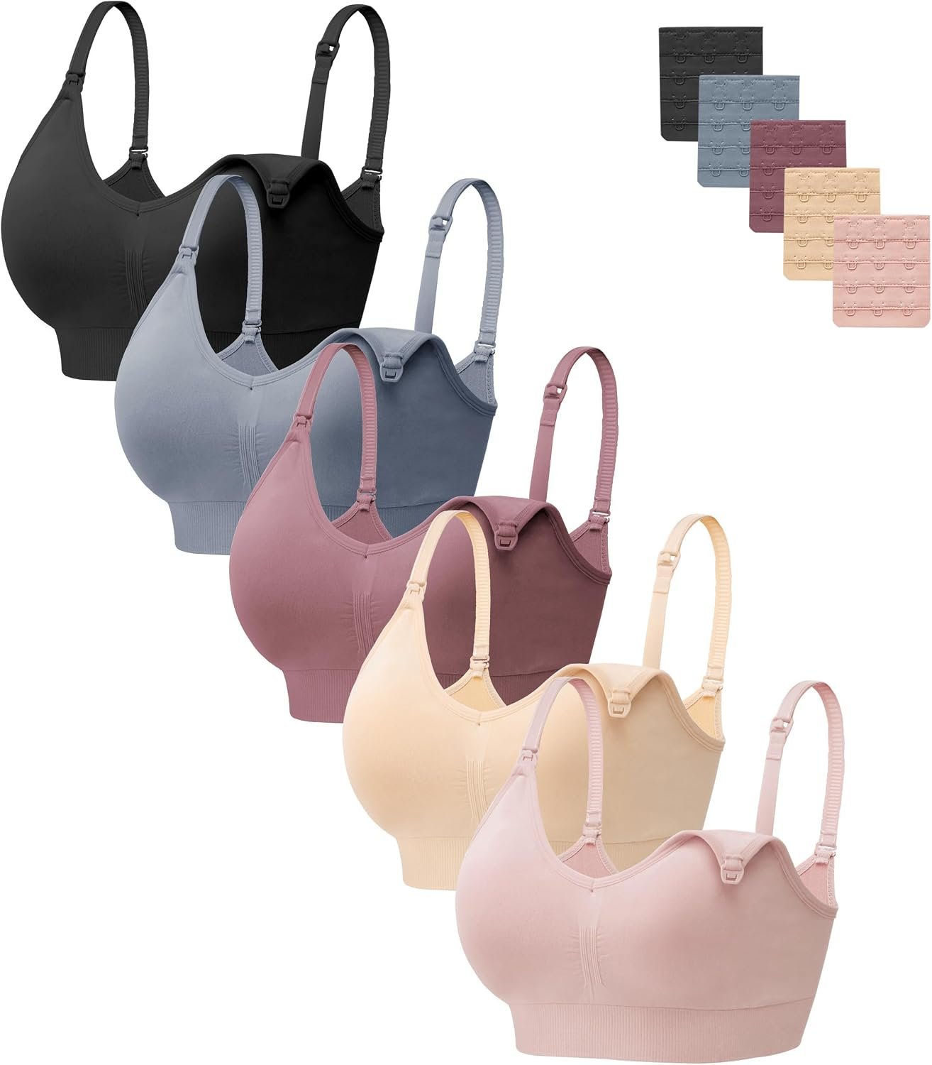 HBselect Women Maternity Bras 5 Pack Nursing Bras for Breastfeeding Seamless Pregnancy Sleep Bralette with Extra Extenders