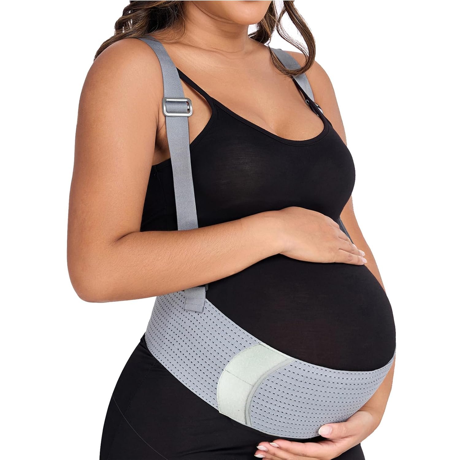 MAMODY Belly Bands For Pregnant Women Maternity Belt Pregnancy Belly Support Band Adjustable Pregnancy Belt with Back Brace Straps (Gray, Medium)