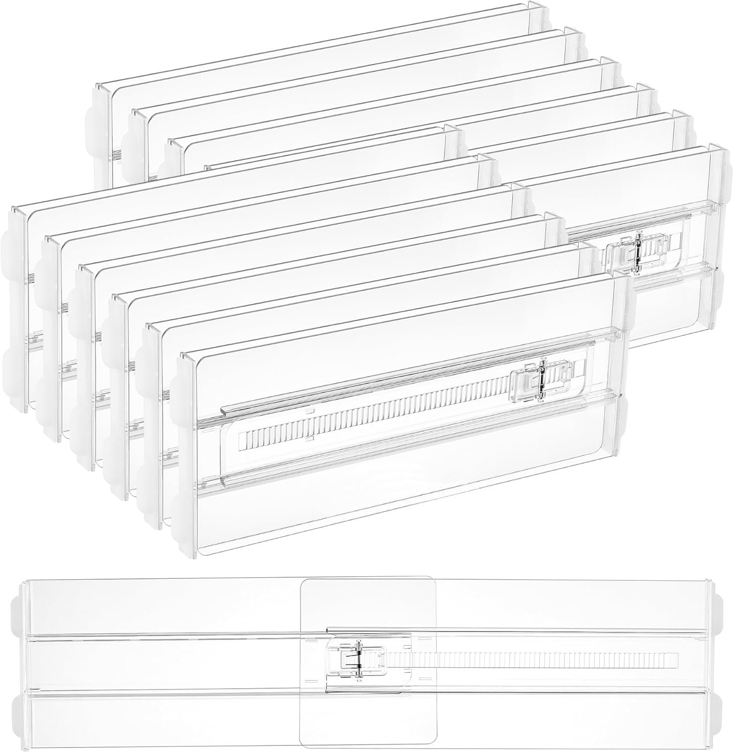 Vtopmart 12 Pack Drawer Dividers for Clothes, 4″ High 10.2″-16.5″ Adjustable Expandable Dresser Drawer Organizer, Clear Plastic Separators for Dresser, Baby Clothing, Underwear, Cosmetic, Toiletries
