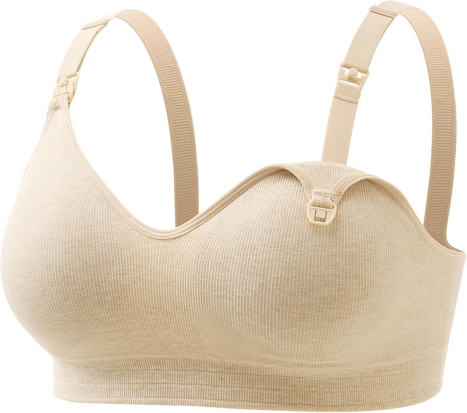 Momcozy Nursing Bras for Breastfeeding, Soft U.S. Cotton Seamless Maternity Bra, Fixed Padding, Wireless Pregnancy