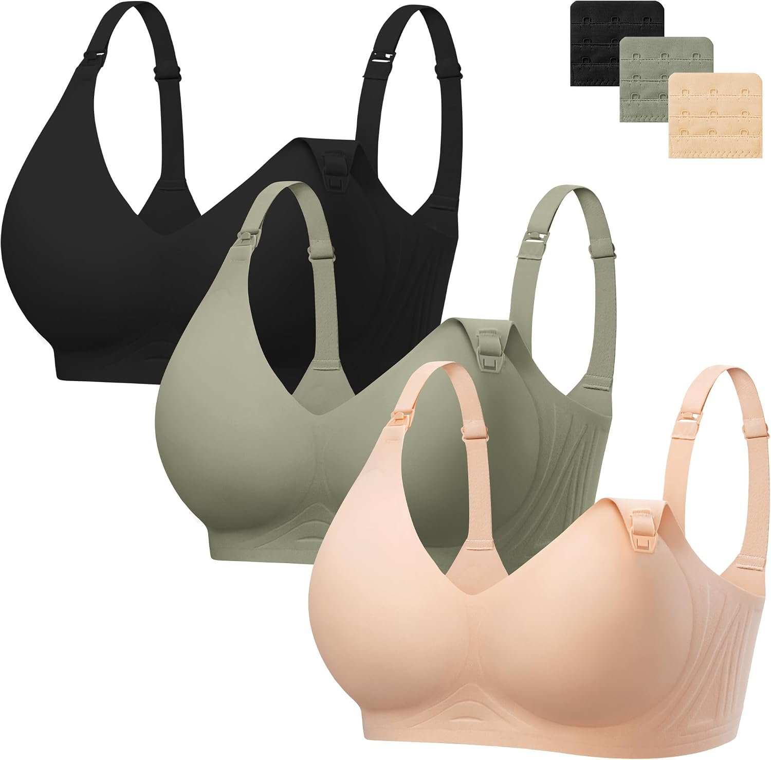 Angelhood 3 Pack Nursing Bras for Breastfeeding Seamless Pregnancy Maternity Bra Wireless Sleep Bralette with Extenders
