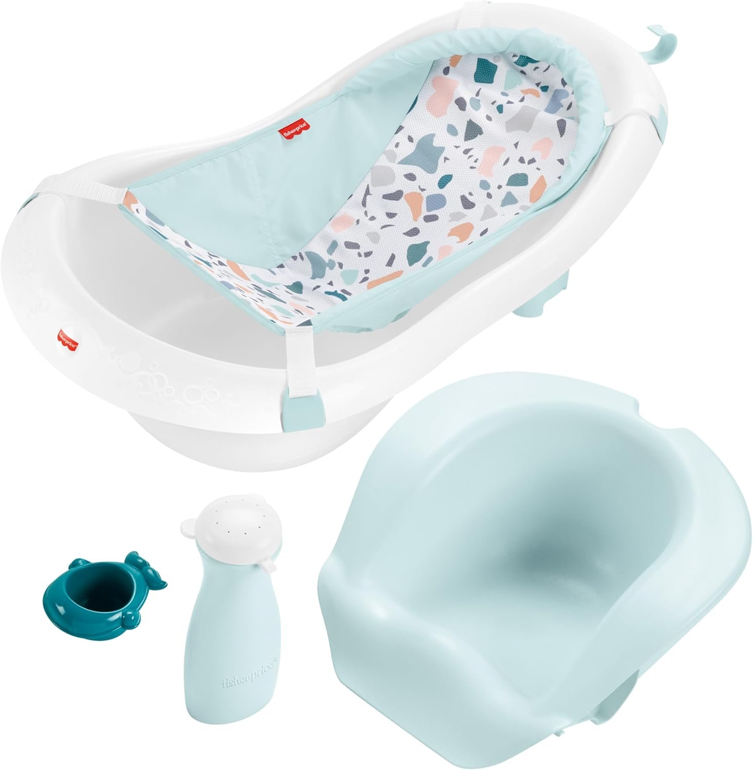 Fisher-Price™ Baby to Toddler Bath 4-in-1 Sling ‘N Seat Tub with Removable Infant Support and 2 Toys, Pacific Pebble
