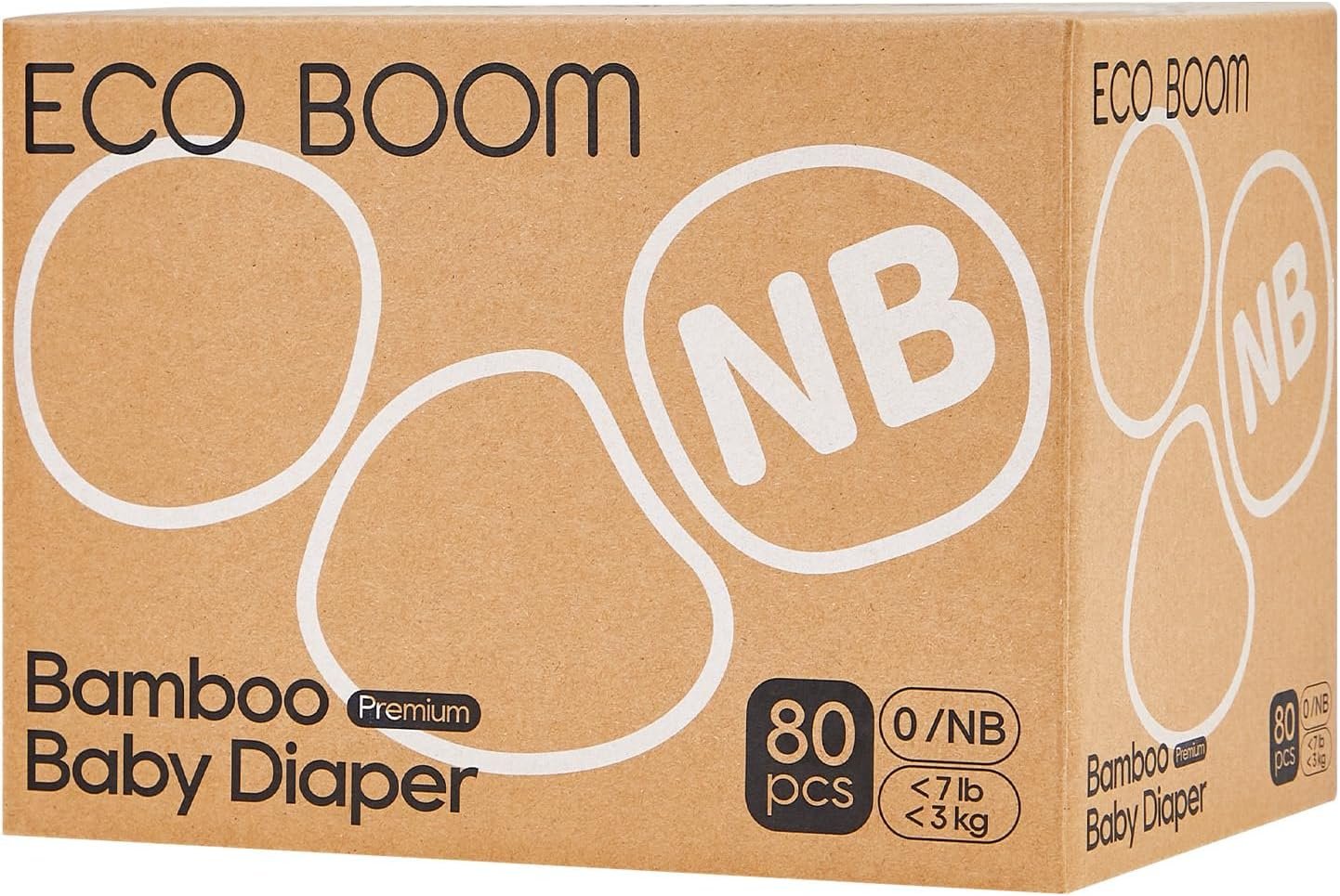 ECO BOOM Preemie Diapers, Viscose from Bamboo Diapers, Natural Soft Disposable Nappies for Infant, Size 0 Suitable for up to 7 lbs (Newborn – 80 Count)