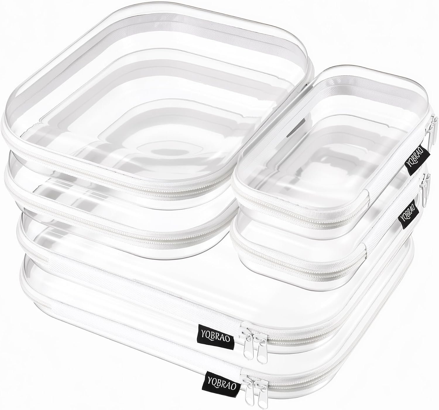 YQBRAO 6 Pack Clear Hard Shell Zipper Case, 1.2mm Heavy Duty Crush-Proof Diaper Bag Organizer Pouches, TSA Approved Travel Makeup Bag for Toiletries & Electronics, (2L, 2M, 2S) Multi-Size Storage Set