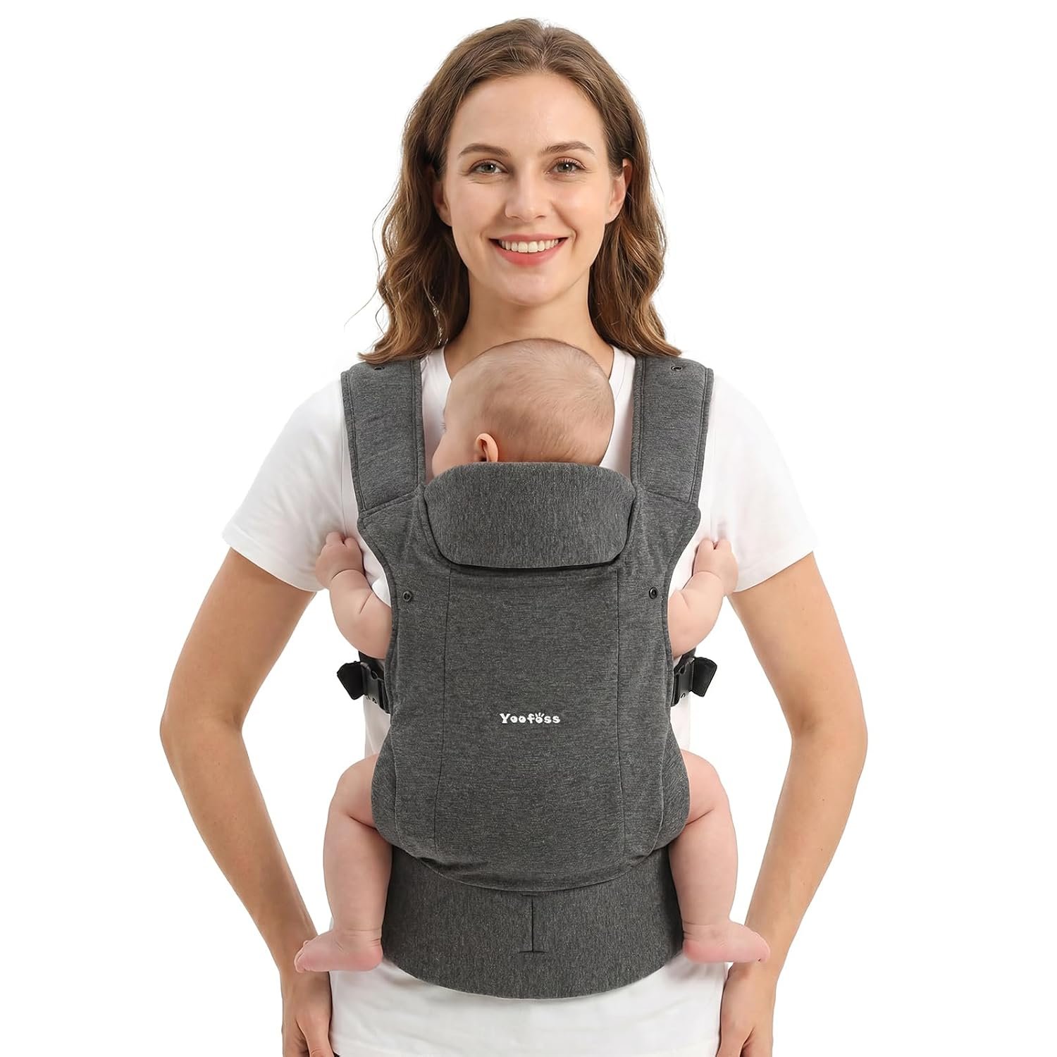 Yoofoss Baby Carrier – Ergonomic Lightweight, Adjustable Flip 4-in-1 with Hip & Lumbar Support, No Back Pain, Effortless to Put On, Baby Carrier Newborn to Toddler 7-35 lbs, Grey