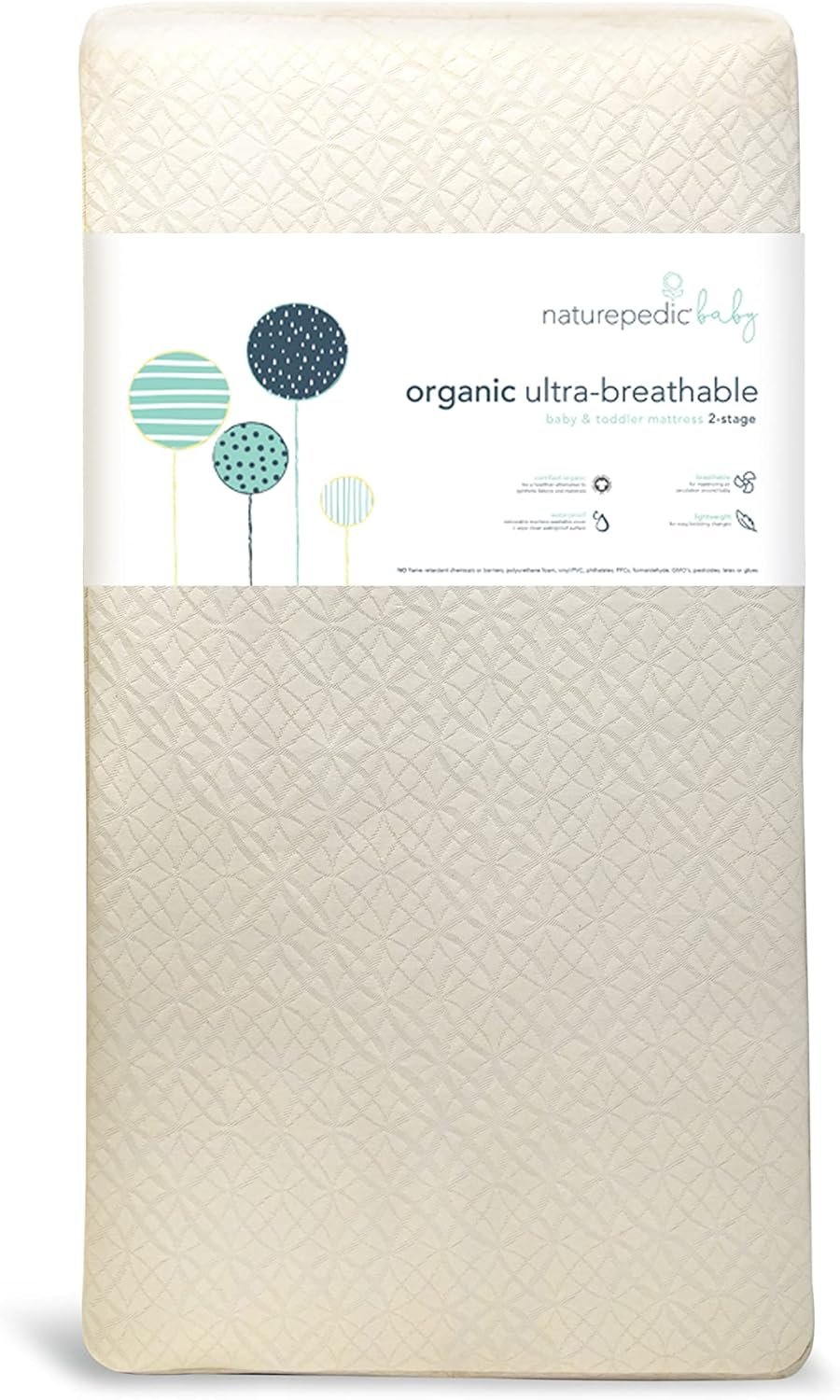 Naturepedic Organic 2-Stage Baby Crib Mattress – Lightweight Infant & Toddler Bed – Ultra Breathable Waterproof Pad – Standard Size