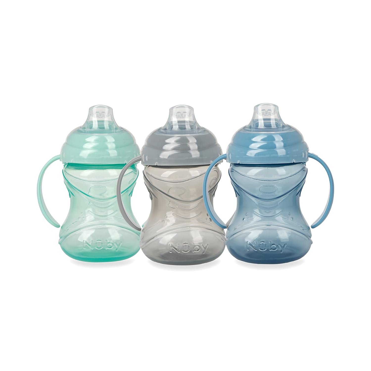 Nuby 3 Piece No-Spill Grip N’ Sip Cup with Soft Flex Spout, 2 Handle with Clik It Lock Feature, Neutral,10 Ounce