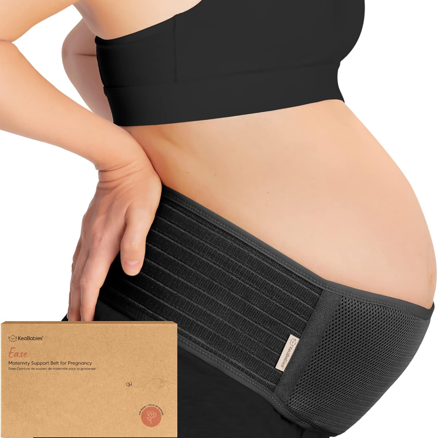 KeaBabies Pregnancy Belly Bands for Pregnant Women – 1-Pack, Soft & Breathable Maternity Belly Support Band, Easy Adjustable Maternity Belt for Back, Pelvic Support, Comfortable (Midnight Black, M/L)