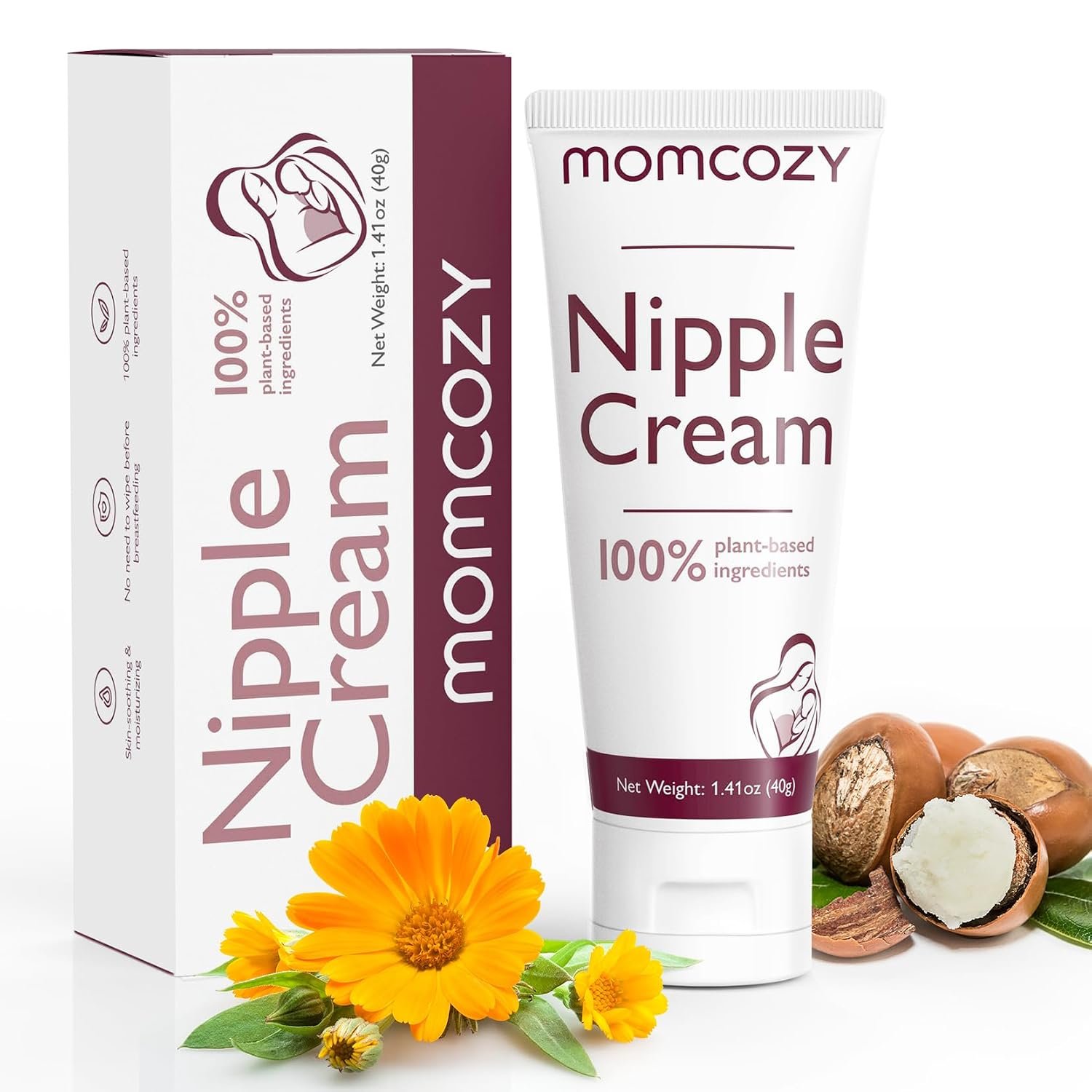 Momcozy Nipple Cream Safe for Breastfeeding, No Wipe Off Lanolin-Free Nipple Balm, Soothing Cream, Breastfeeding Essentials for Nursing & Pumping Moms, 1.41 oz