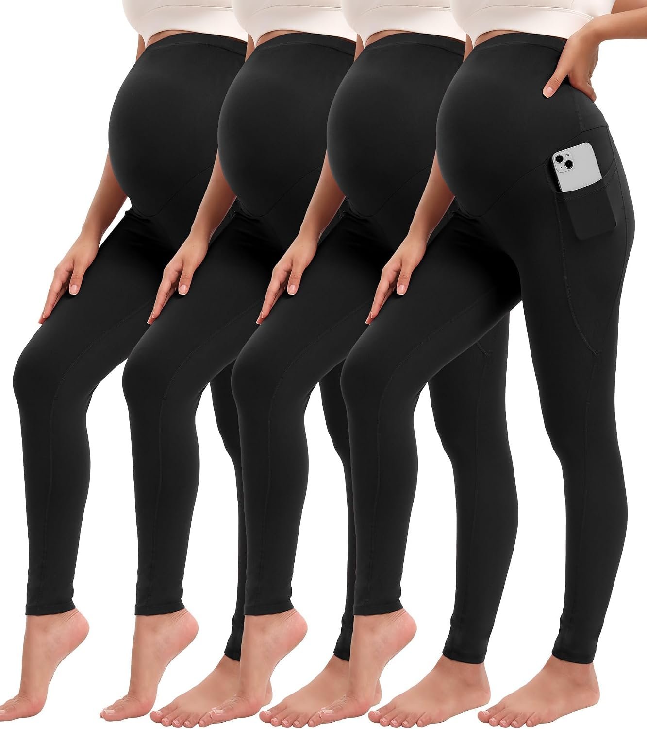 Siimcuzy 4 Pack Women’s Maternity Leggings with Pockets Over The Belly Pregnancy Workout Yoga Pants Activewear