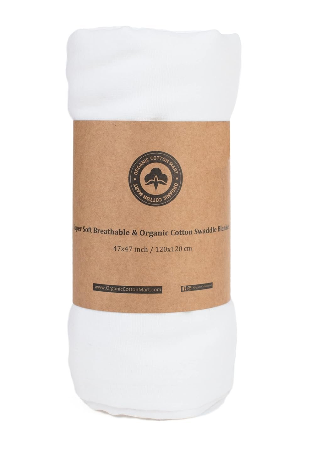 Organic Cotton White Swaddle Blanket for Newborn – 47″x47″, 100% Organic, Toxic-Free, All-Natural, Muslin, Newborn Baby Gauze Swaddling Blanket – 100% Certified Organic Cotton (White – 1 Pack)