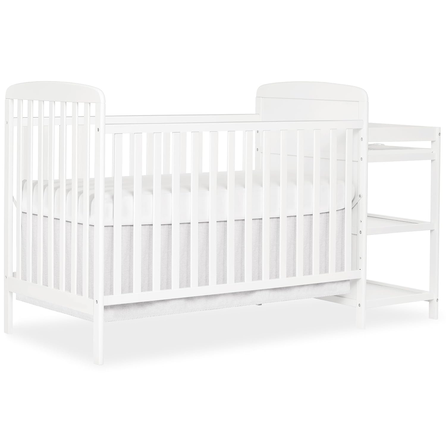 Dream On Me Anna 3-in-1 Convertible Full-Size Baby Crib & Changer with Storage in White, GreenGuard Gold & BSA, Pinewood, Converts to Day & Toddler Bed, 3 Mattress Heights, 1″ Changing Pad