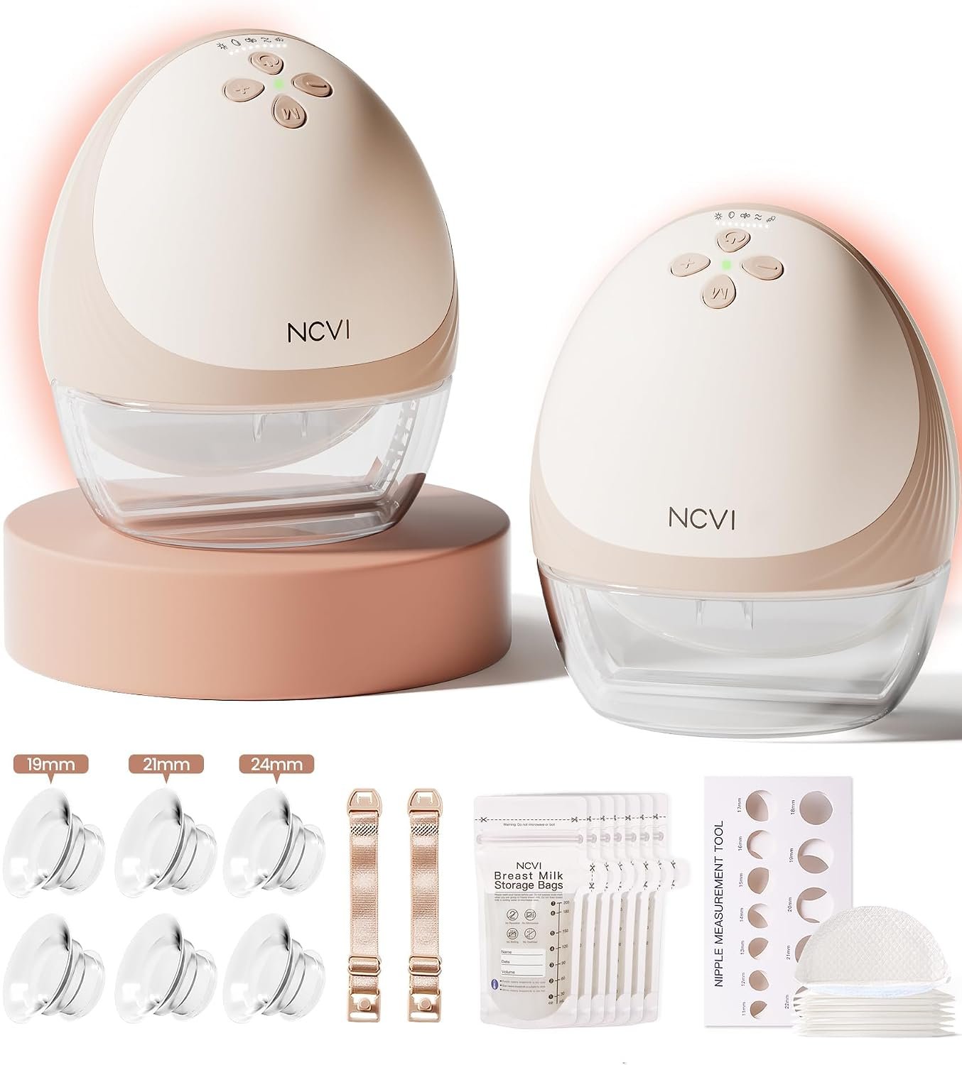 NCVI Heated Hands-Free Breast Pump, Wearable Warming Comfort, Hospital-Grade -300mmHg Suction, Slim & Quiet Electric Breastfeeding Pump, 4 Modes 9 Levels, Long Battery Life, Fits 19–28mm