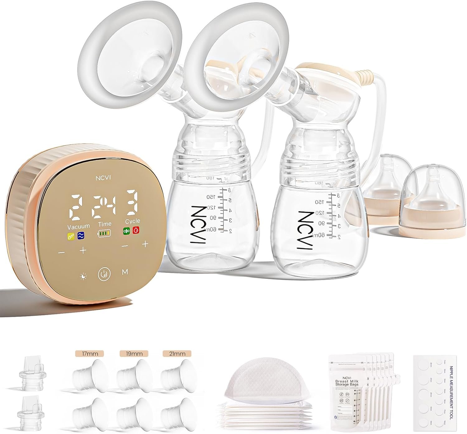 NCVI Electric Breast Pump 8132, Hands Free Breast Pump with 4 Modes & 9 Levels, Portable Hospital-Grade Double Pump 4400mAh, Smart Display, Quiet Breastfeeding Pump Fits 17-24mm Flanges