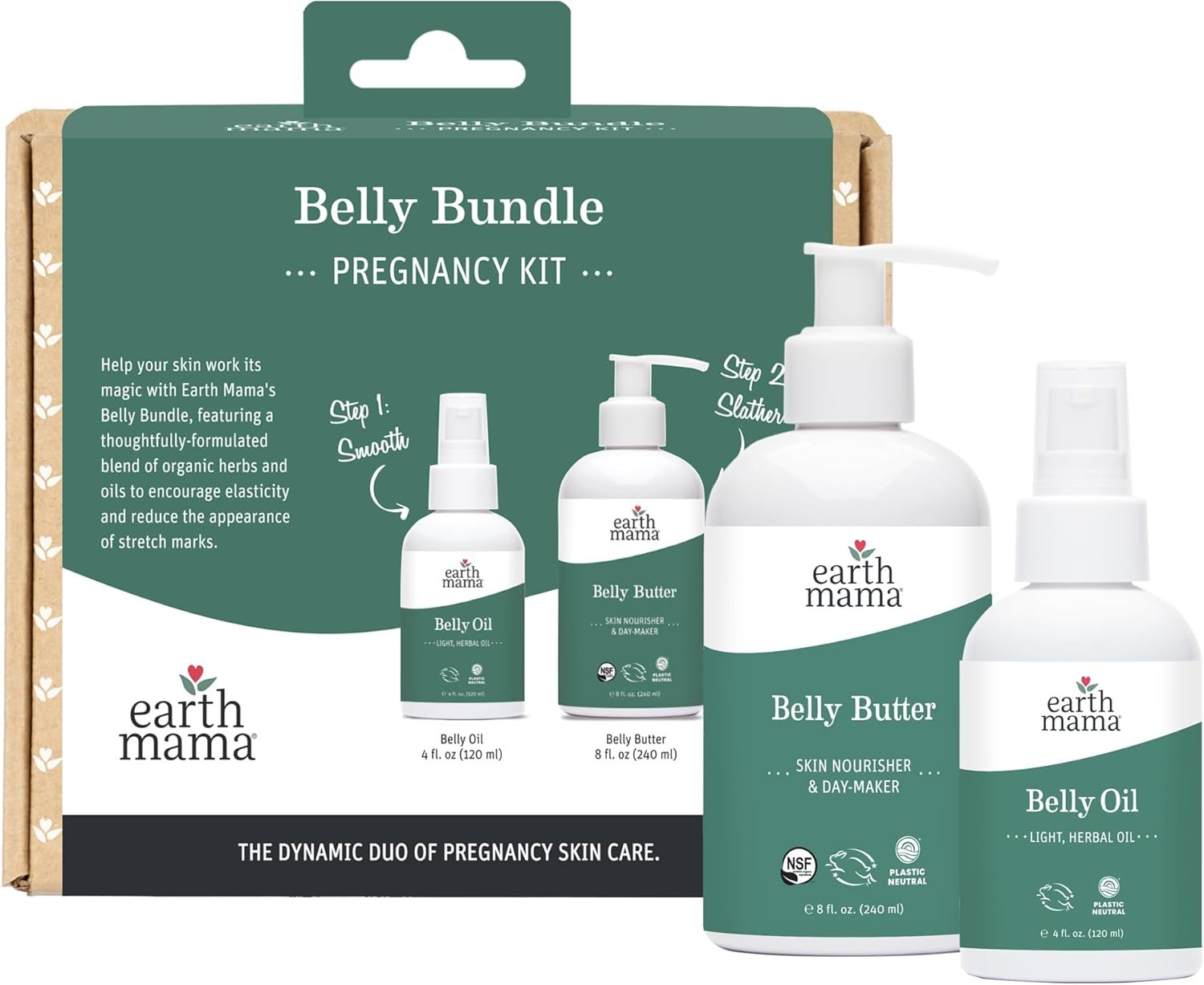 Earth Mama Belly Bundle Pregnancy Kit – 8 fl oz Butter & 4 fl oz Oil – Self Care Gift Set for Pregnancy & Postpartum Skin Care Recovery – Maternity & Postpartum Essentials