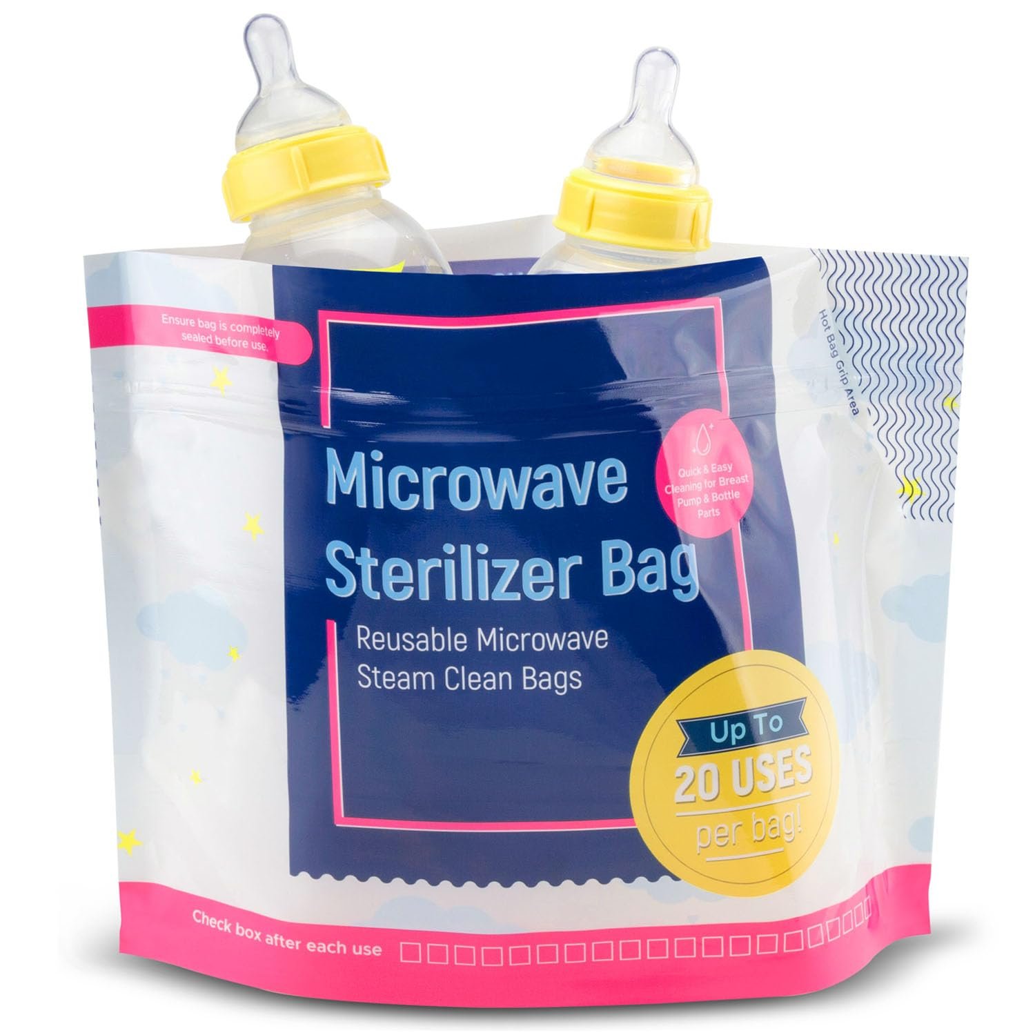 Impresa Microwave Baby Bottle Steam Bags – Reusable Up to 20 Uses & Baby Travel Essential – Multipurpose Steam Bag for Breast Pump Parts & Bottle Cleaning in Microwave – Pack of 1, 15 Count