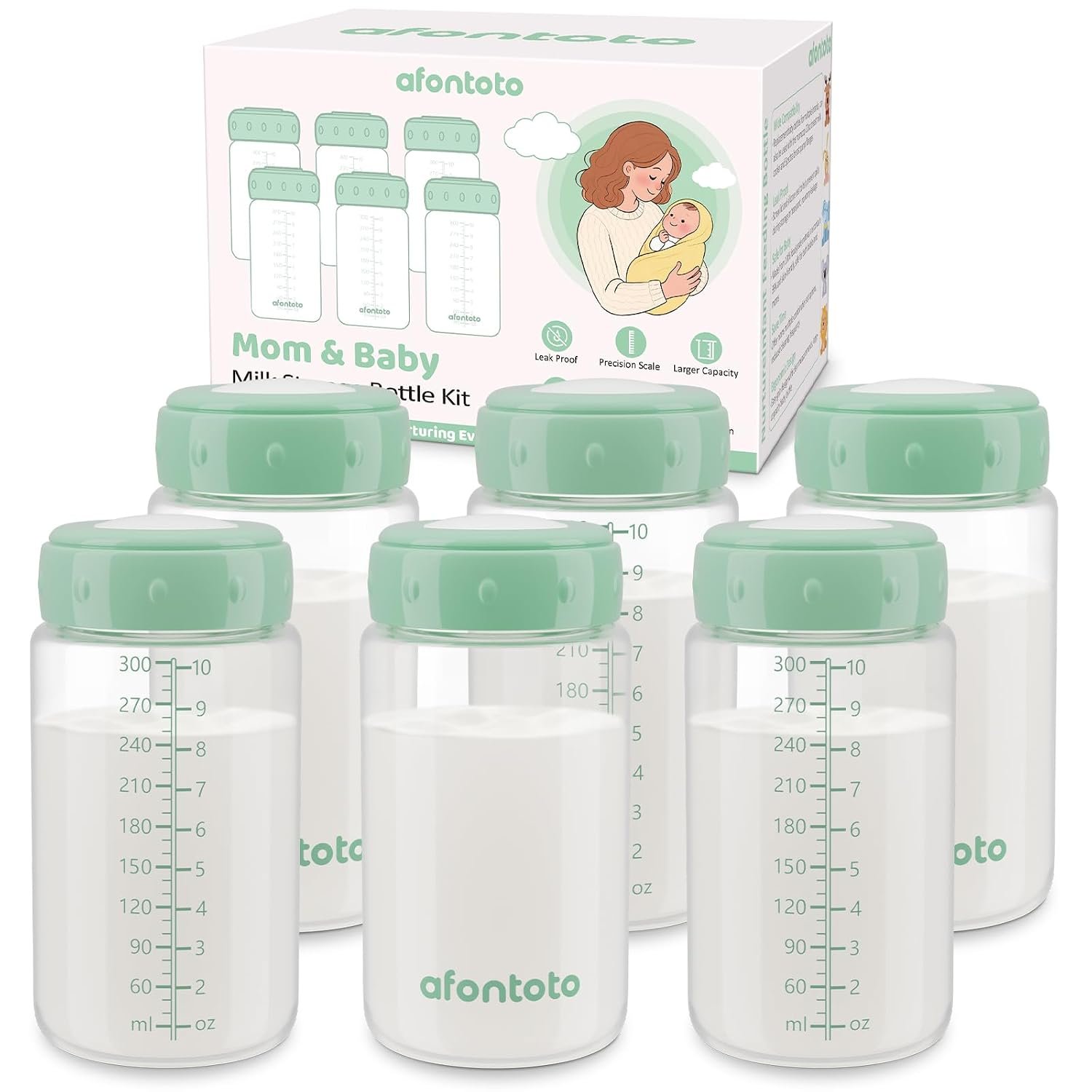 6PCS Breastmilk Storage Bottle, BPA Free Wide-Neck Spectra Bottles for Pumping, Storage Collection Baby Bottles for Fridge & Momcozy Breast Milk Cooler, Breastfeeding Bottle, 10 oz