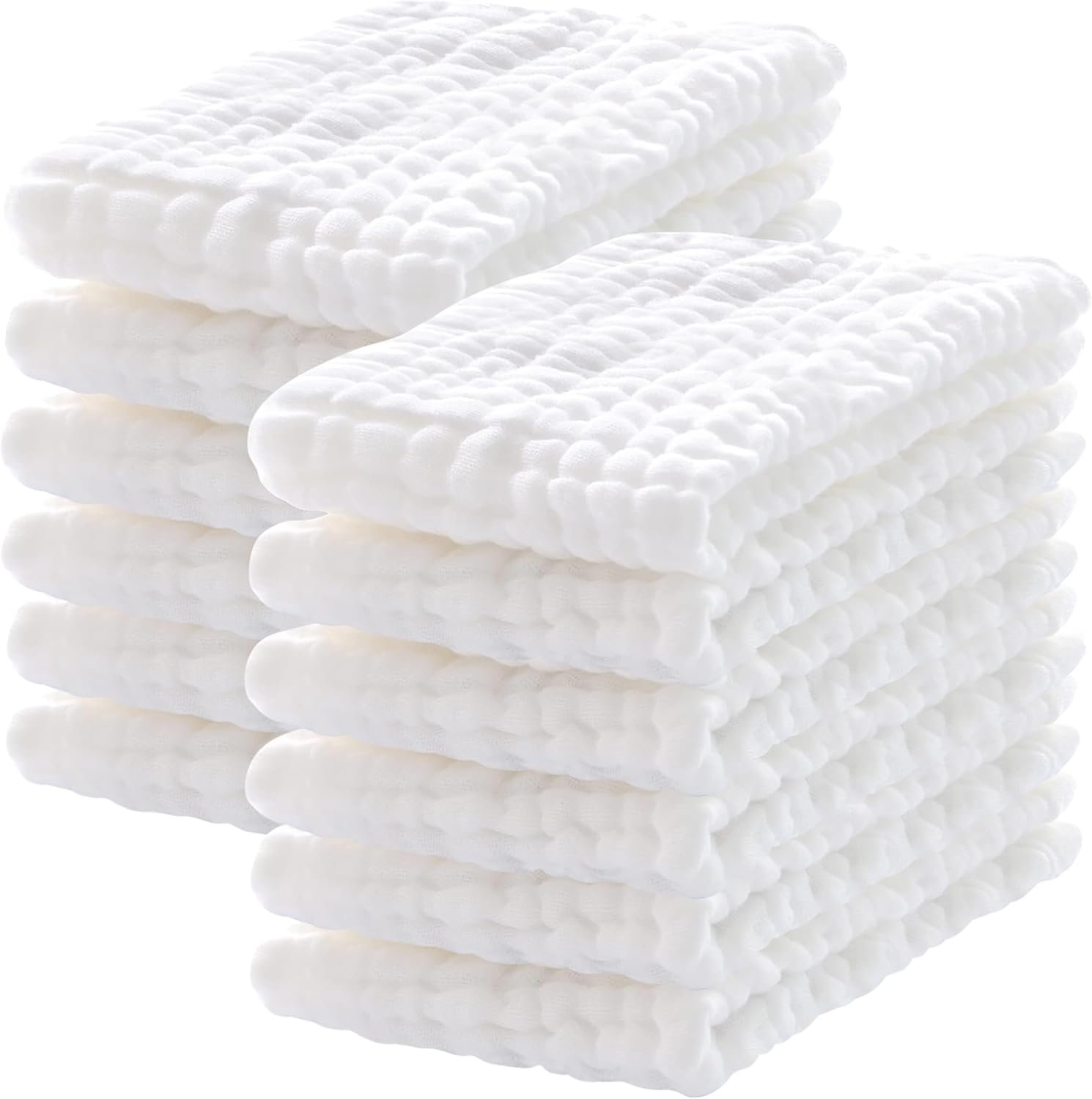 Lovely Care 12 Pack Muslin Burp Cloths 100% Cotton Muslin Cloths Large 20”x10” Extra Soft and Absorbent Baby Burping Cloth – White