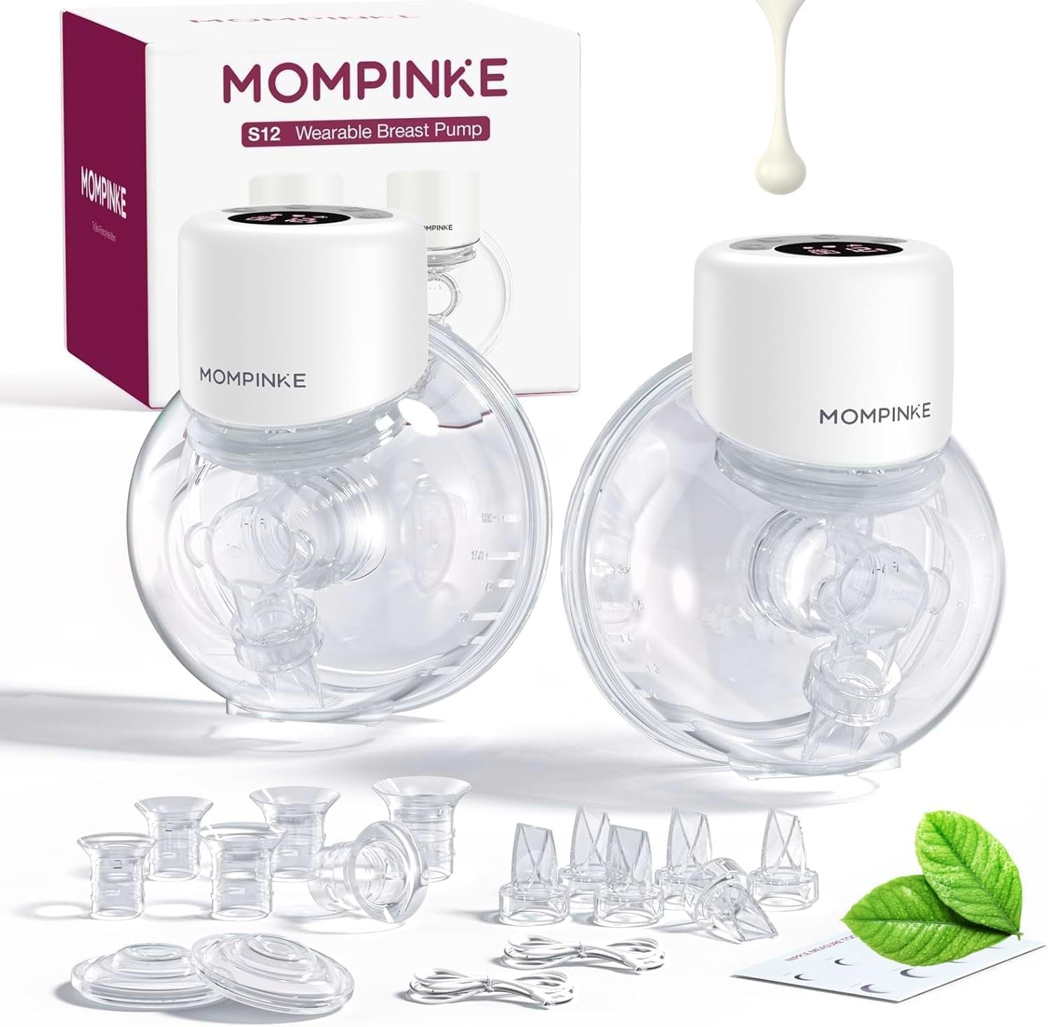 Wearable Breast Pump S12, Electric DoublePump Hands-Free Breastfeeding Pump, 12 Adjustable Suction Levels, Portable Low Noise Hospital-Grade Breast Pump with Carrying Bag, 24mm, 2 Pack, White