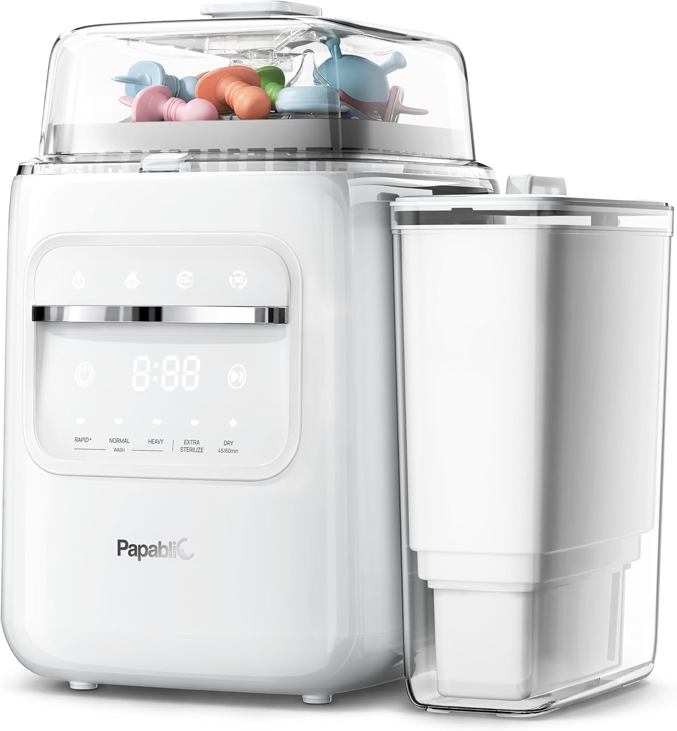 Papablic SafeguardPlus Baby Bottle Washer with Water Purification, 8 Bottles Capacity, 12-Min Fast Wash, 360° Deep Clean Bottle Washer &Sterilizer &Dryer for Bottles, Pump Parts, Baby Essentials