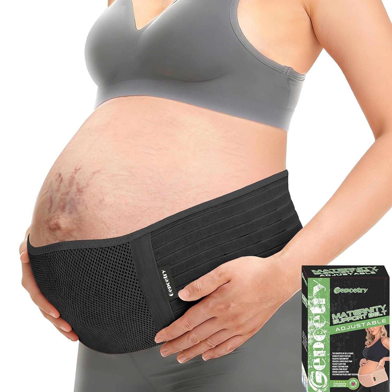 Maternity Belly Band for Pregnant Women | Pregnancy Belly Support Band for Abdomen, Pelvic, Waist, & Back Pain | Adjustable Maternity Belt | For All Stages of Pregnancy & Postpartum (Black)