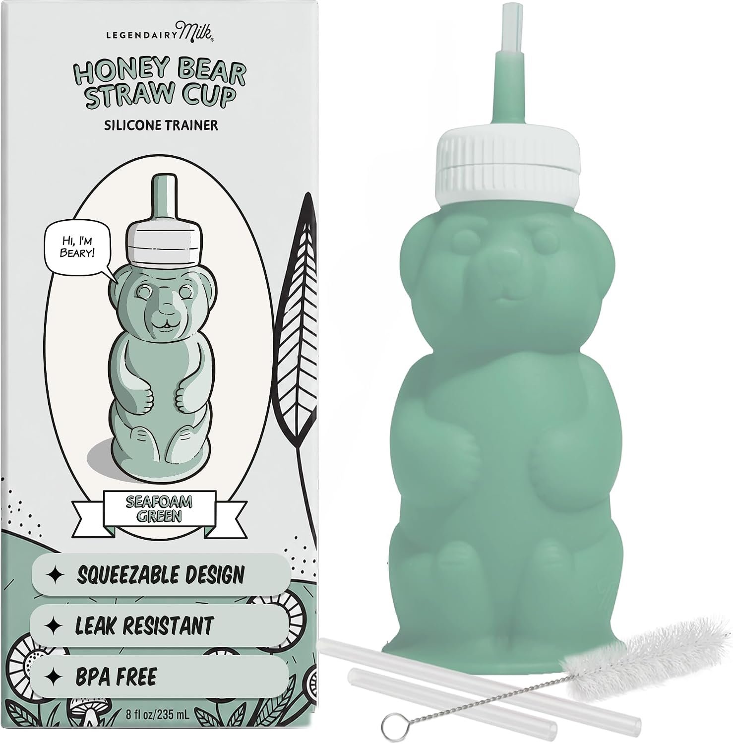 Legendairy Milk NEW V2 Honey Bear Straw Cup Silicone for Babies (Green), 8 oz. Dishwasher Safe, Food Grade Silicone, Honeybear Sippy Cup for Ages 4+ Months