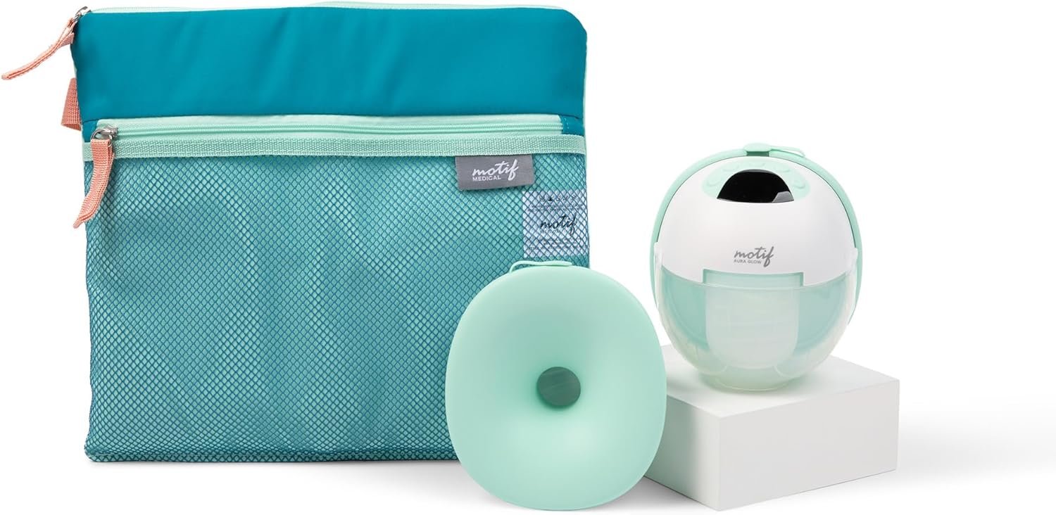 Motif Medical Aura Glow Hands-Free Breast Pump for Breastfeeding – Portable Breast Pump w/Inbuilt Nightlight & Wet-Dry Bag – Lightweight, Wireless Hospital Grade Pump w/ 5 Flange Sizes